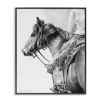 Stupell Industries Detailed Stallion & Cowboy Animals & Insects Drawing Black Framed Art Print Wall Art, 11 x 14