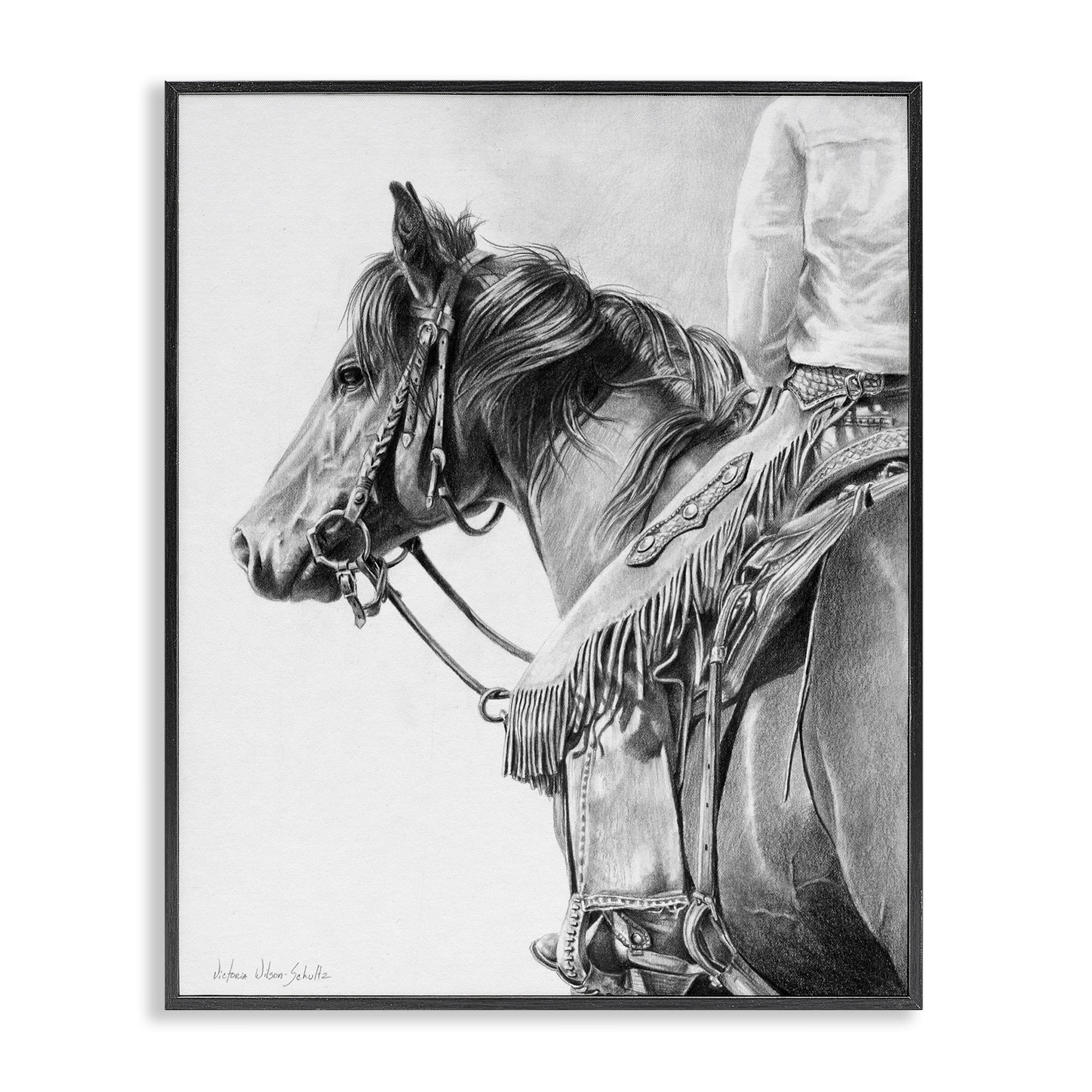 Stupell Industries Detailed Stallion & Cowboy Animals & Insects Drawing Black Framed Art Print Wall Art, 24 x 30