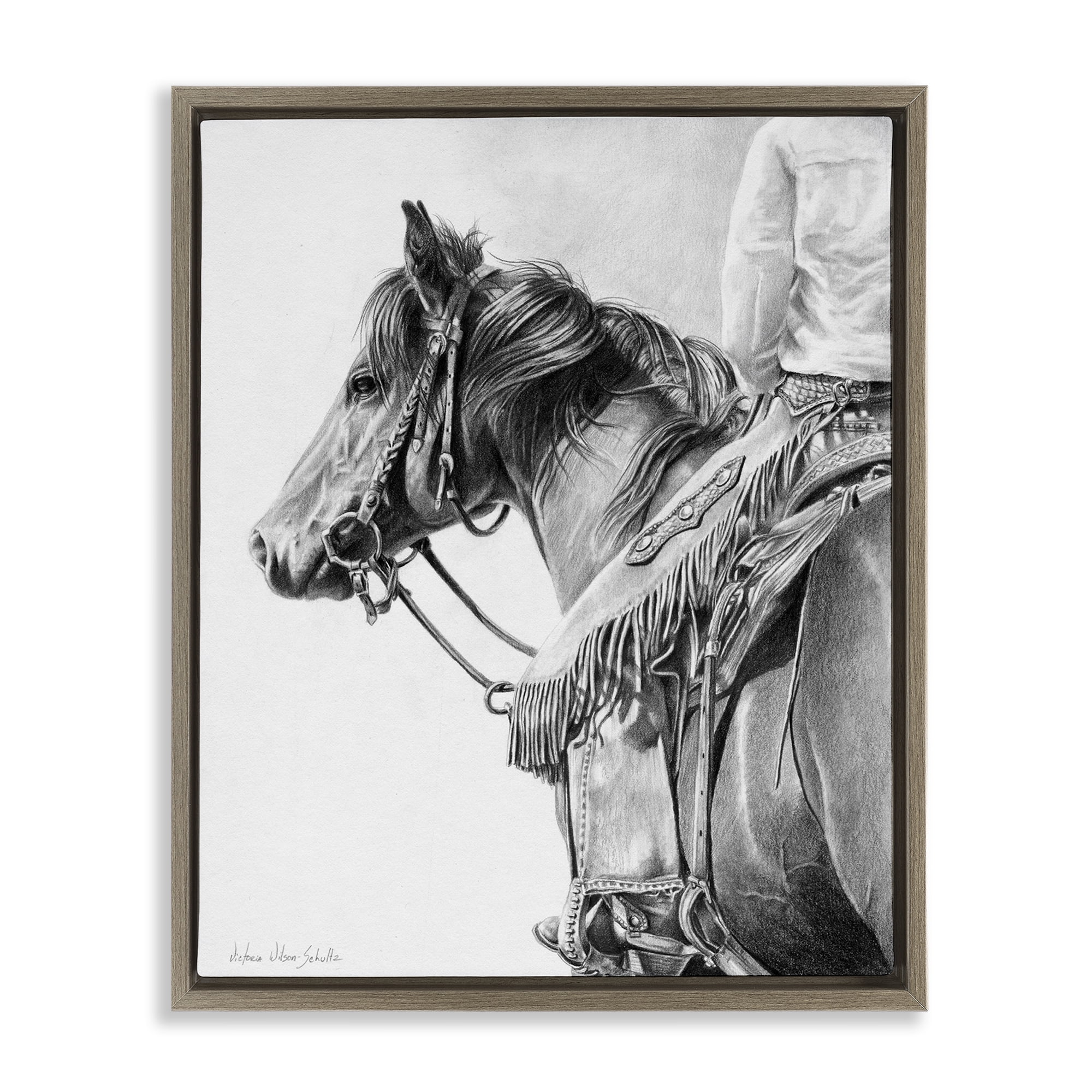 Stupell Industries Detailed Stallion & Cowboy Animals & Insects Drawing Brown Floater Framed Canvas Art Print Wall Art, 25 x 31