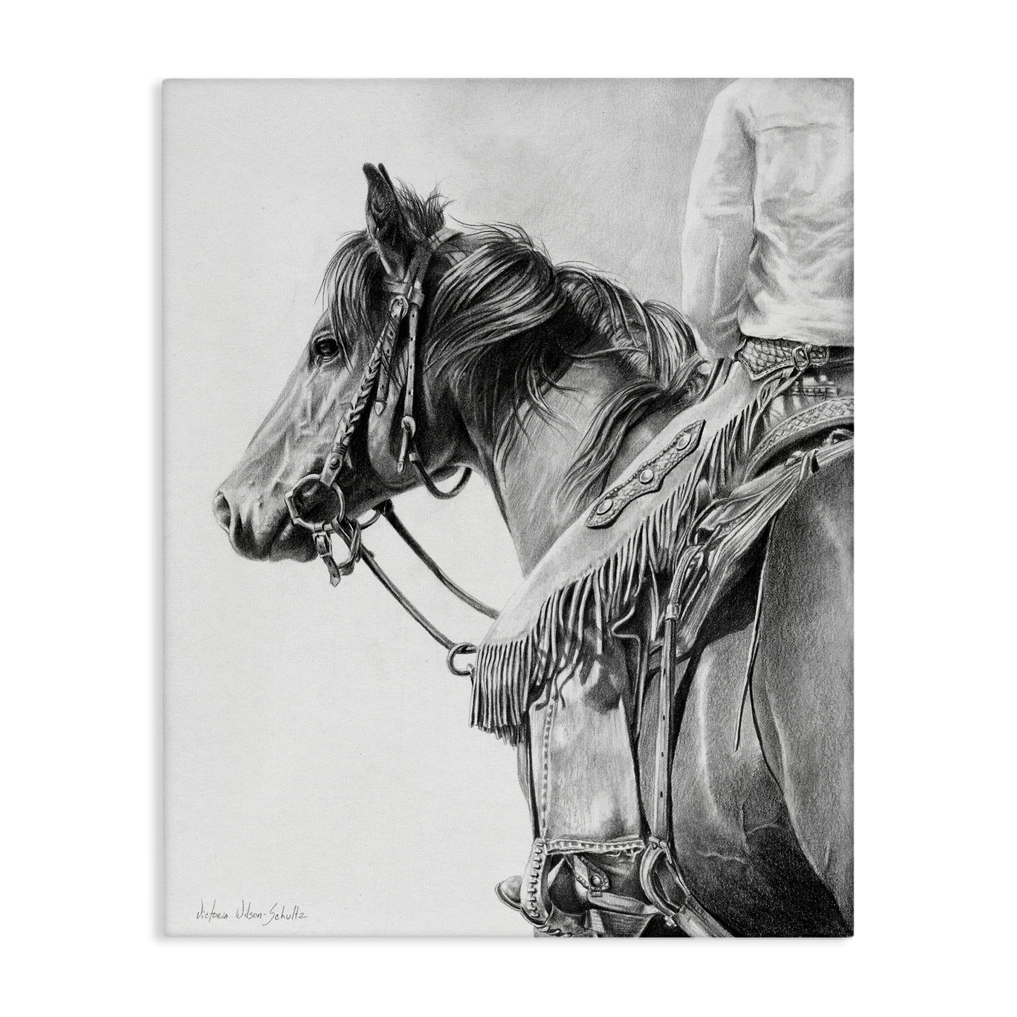 Stupell Industries Detailed Stallion & Cowboy Animals & Insects Drawing Gallery Wrapped Canvas Art Print Wall Art, 24 x 30