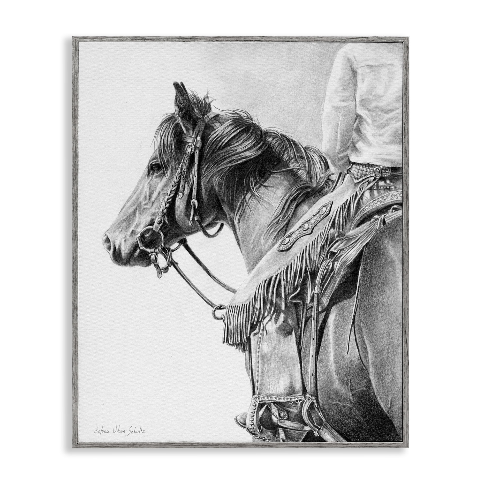 Stupell Industries Detailed Stallion & Cowboy Animals & Insects Drawing Gray Framed Art Print Wall Art, 11 x 14