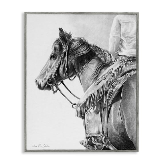Stupell Industries Detailed Stallion & Cowboy Animals & Insects Drawing Gray Framed Art Print Wall Art, 24 x 30