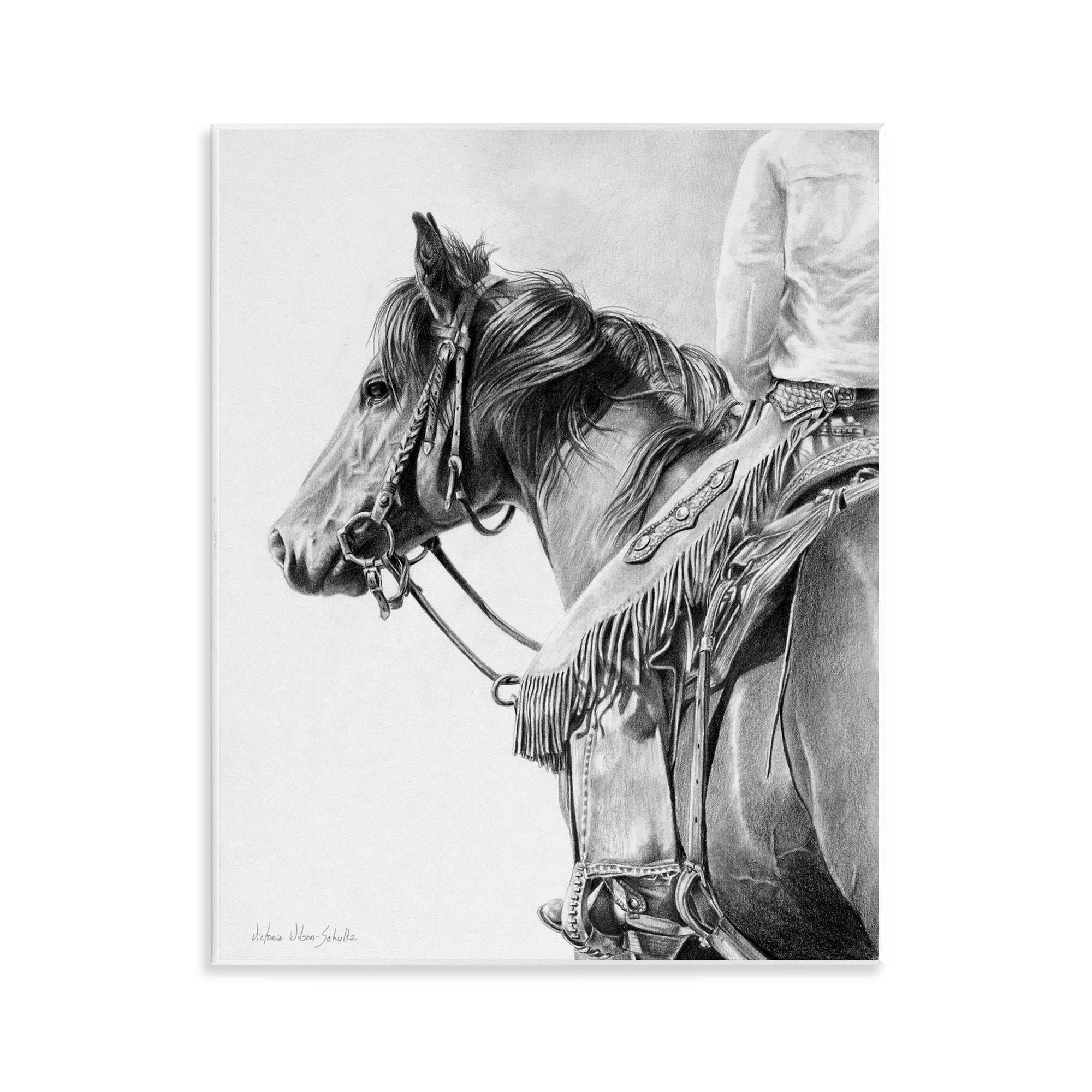 Stupell Industries Detailed Stallion & Cowboy Animals & Insects Drawing Unframed Art Print Wall Art, 11 x 14