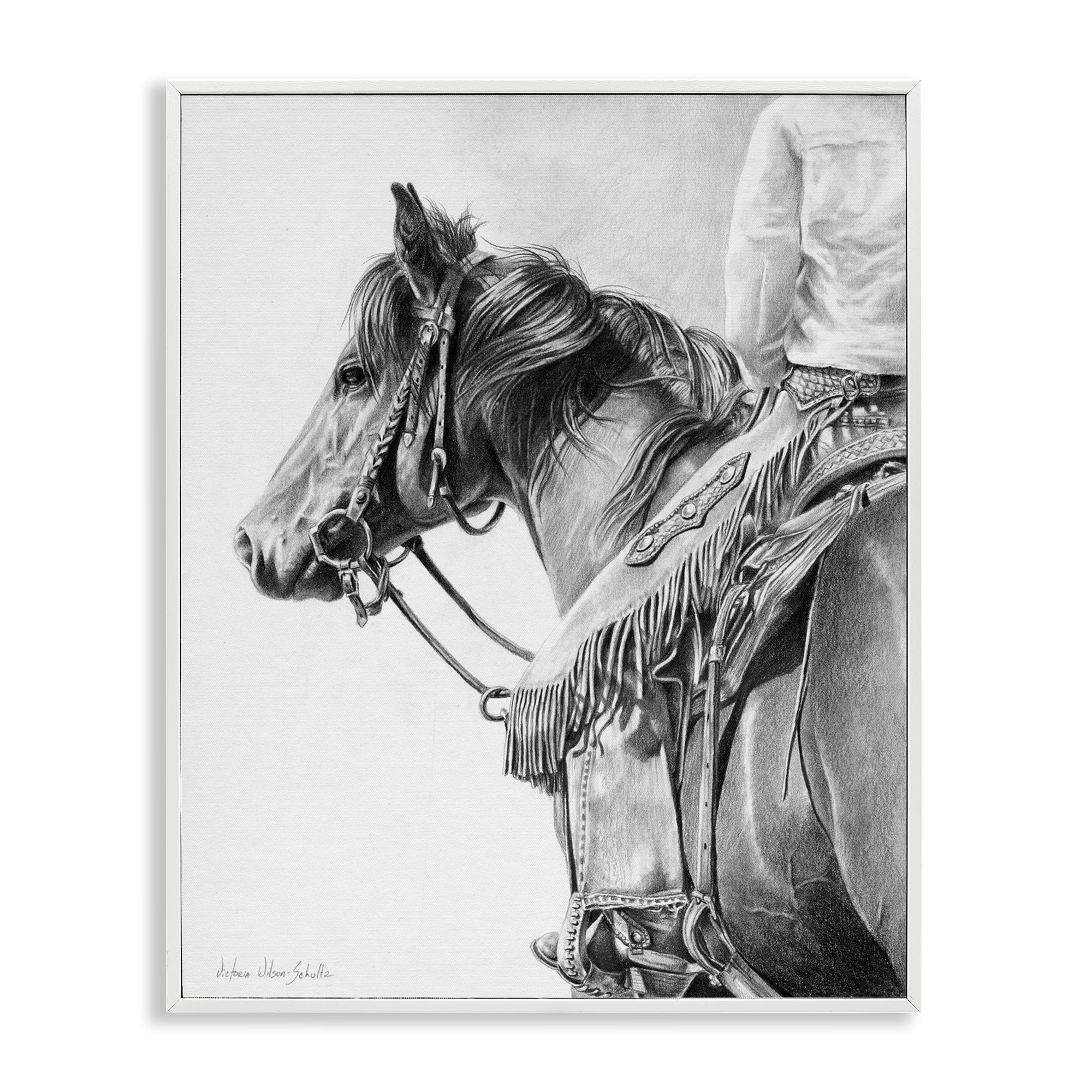 Stupell Industries Detailed Stallion & Cowboy Animals & Insects Drawing White Framed Art Print Wall Art, 24 x 30