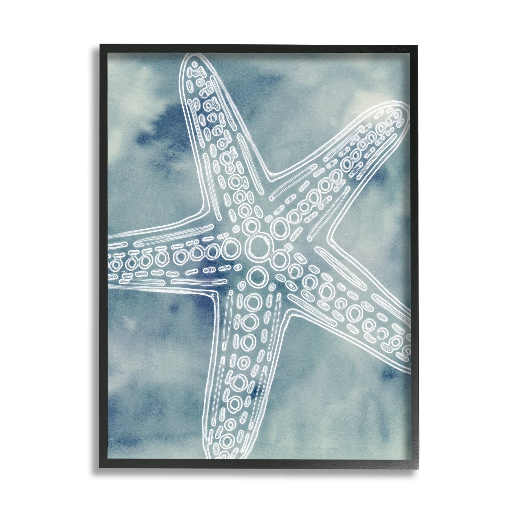 Stupell Industries Detailed Starfish Pattern Circles Blurred Watercolor Background Graphic Art Black Framed Art Print Wall Art, Design by Ziwei Li