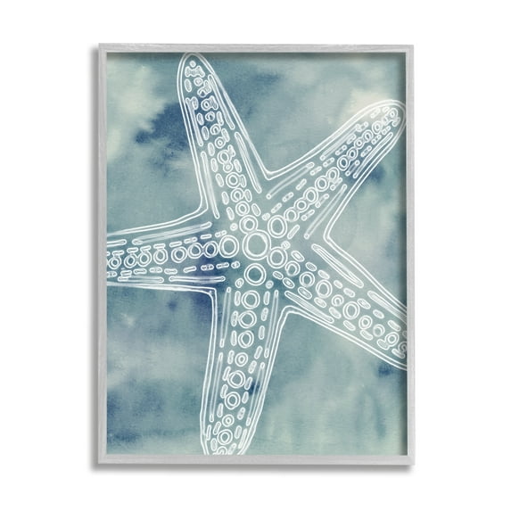 Stupell Industries Detailed Starfish Pattern Circles Blurred Watercolor Background Graphic Art Gray Framed Art Print Wall Art, Design by Ziwei Li