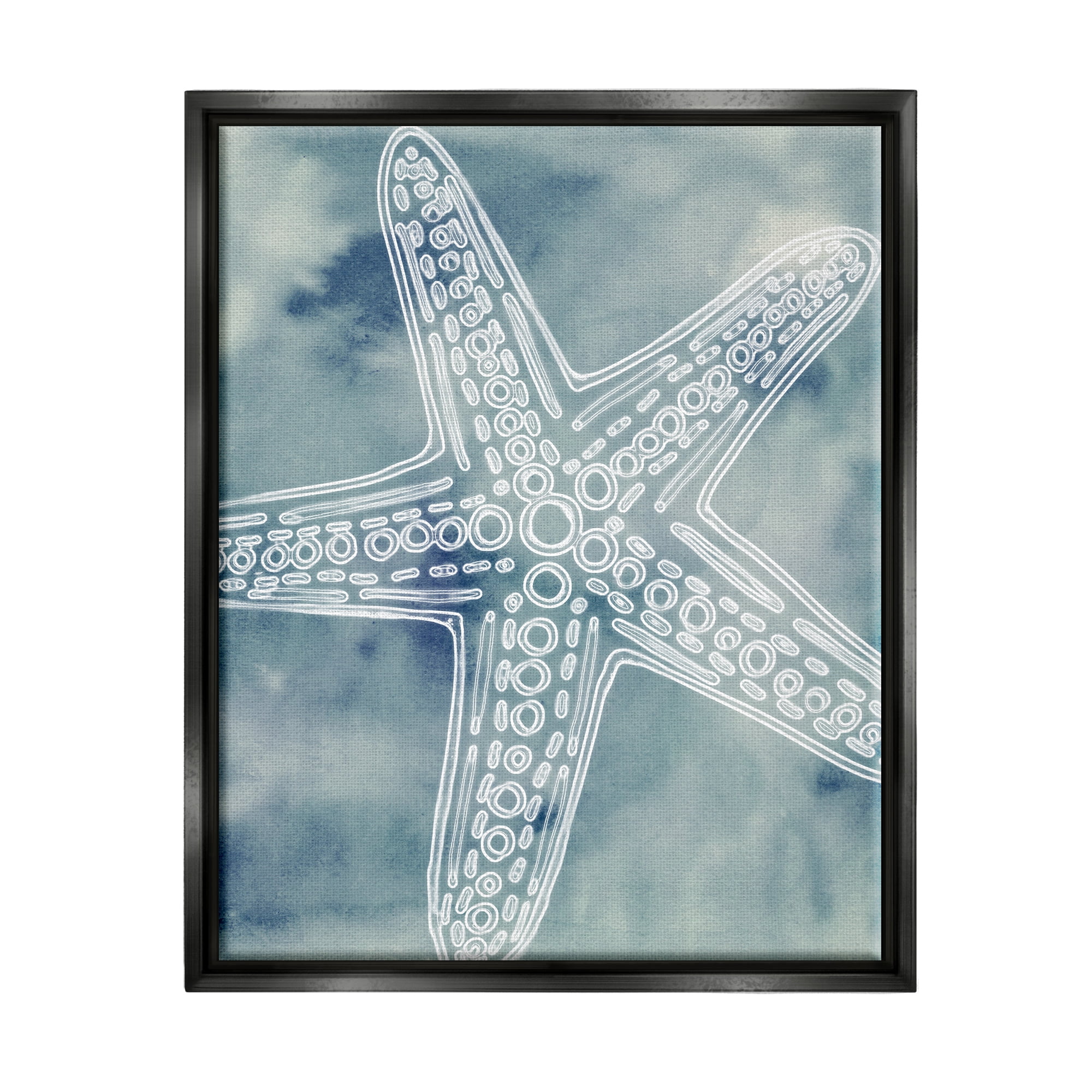 Stupell Industries Detailed Starfish Pattern Circles Blurred Watercolor Background Graphic Art Jet Black Floating Framed Canvas Print Wall Art, Design by Ziwei Li
