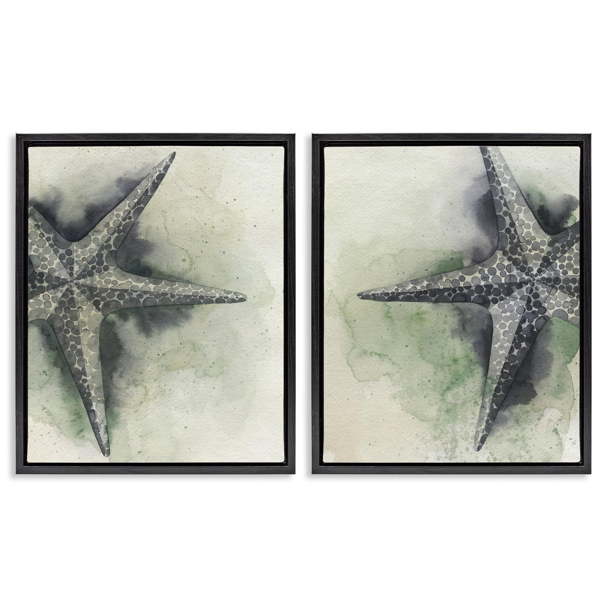 Stupell Industries Detailed Starfish Sand Beach Nautical & Beach Painting Black Floater Framed Canvas Art Print Wall Art, 31 x 25, Set of 2