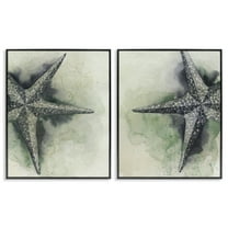 Stupell Industries Detailed Starfish Sand Beach Nautical & Beach Painting Black Framed Art Print Wall Art, 11 x 14, Set of 2
