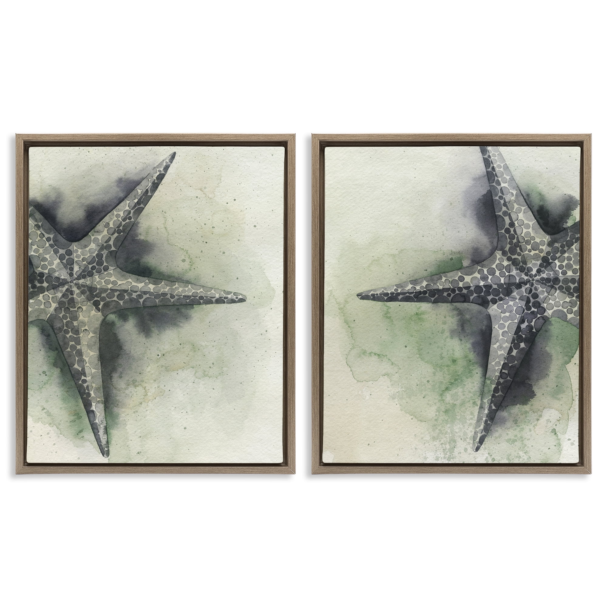 Stupell Industries Detailed Starfish Sand Beach Nautical & Beach Painting Brown Floater Framed Canvas Art Print Wall Art, 31 x 25, Set of 2