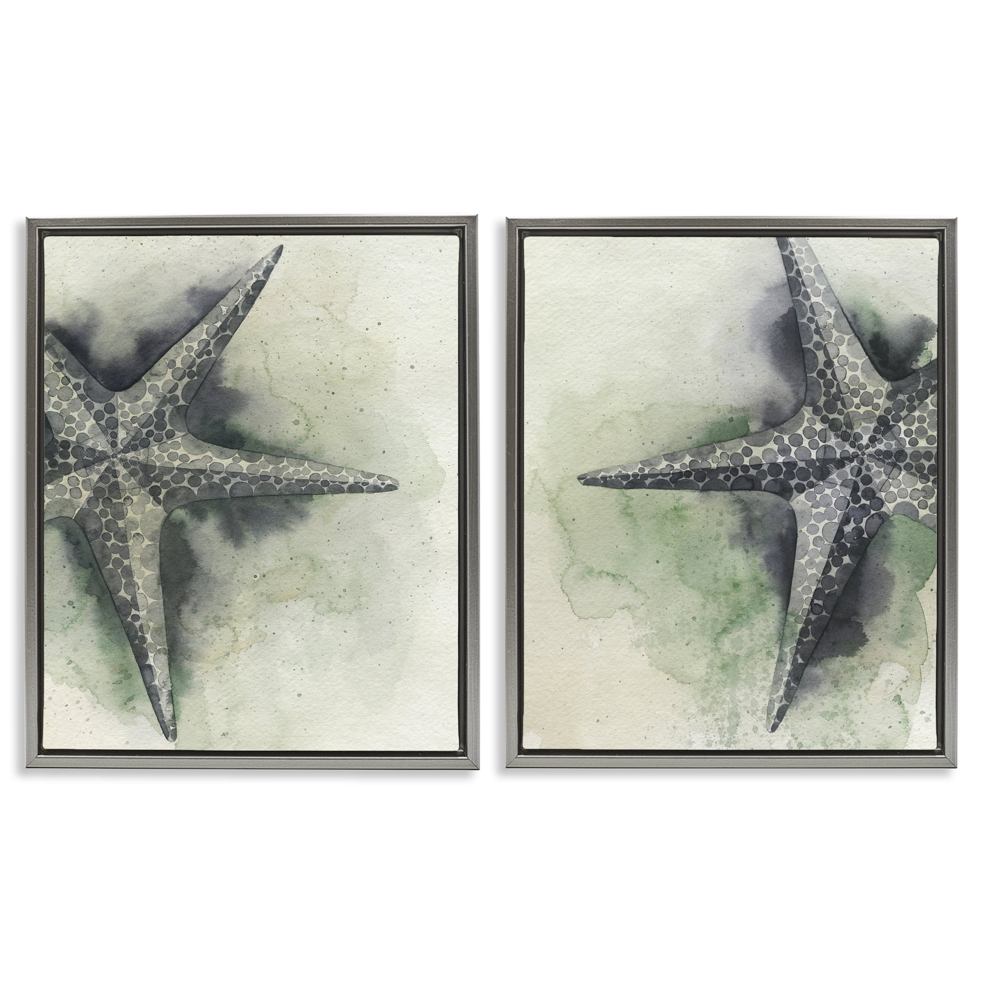 Stupell Industries Detailed Starfish Sand Beach Nautical & Beach Painting Gray Floater Framed Canvas Art Print Wall Art, 31 x 25, Set of 2