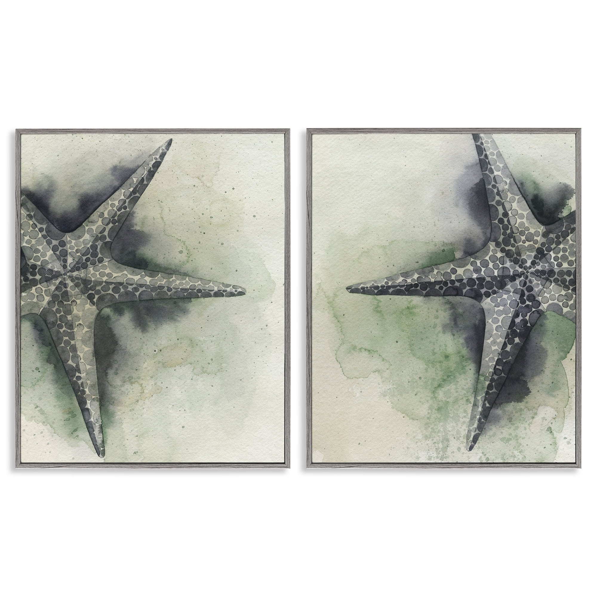 Stupell Industries Detailed Starfish Sand Beach Nautical & Beach Painting Gray Framed Art Print Wall Art, 24 x 30, Set of 2