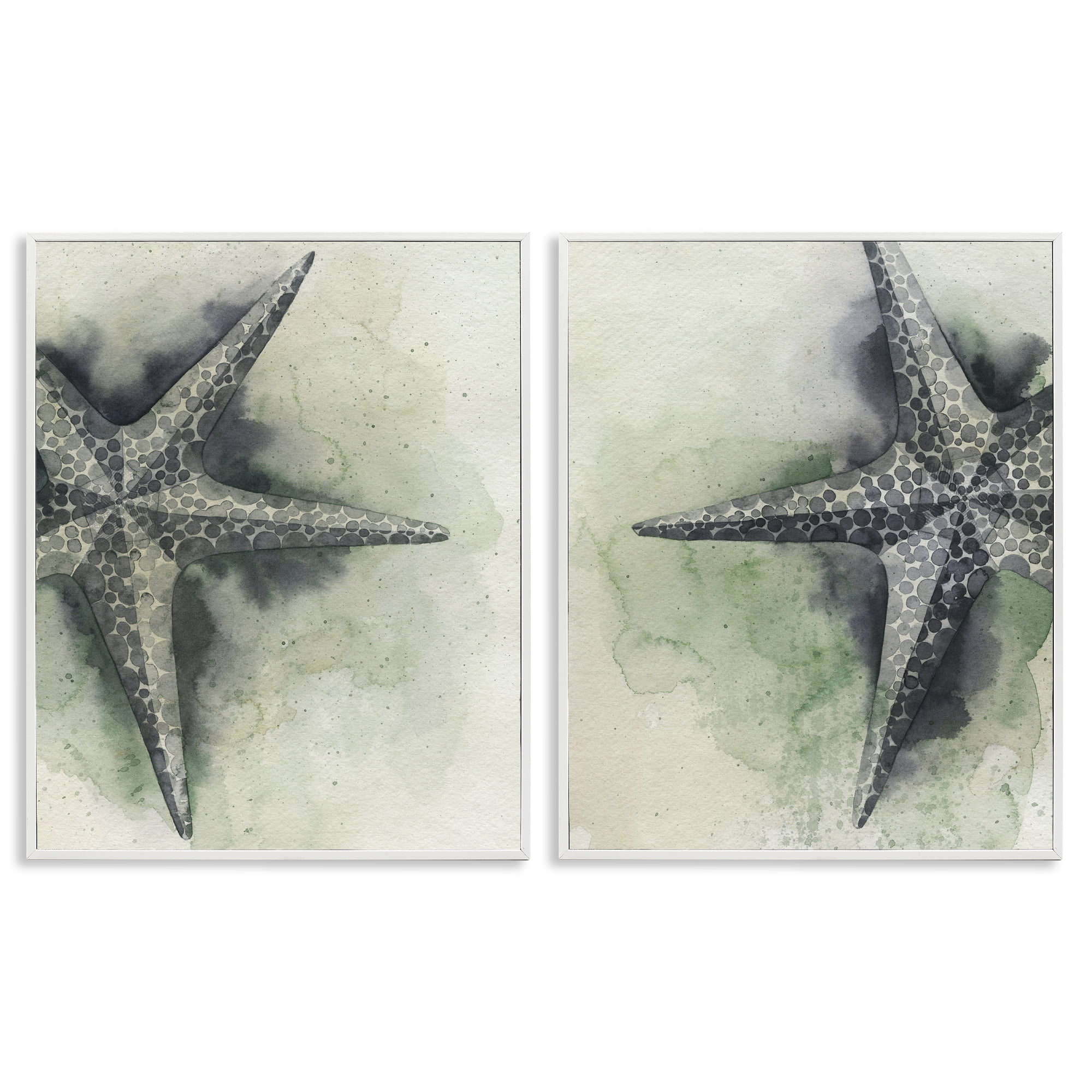 Stupell Industries Detailed Starfish Sand Beach Nautical & Beach Painting White Framed Art Print Wall Art, 11 x 14, Set of 2