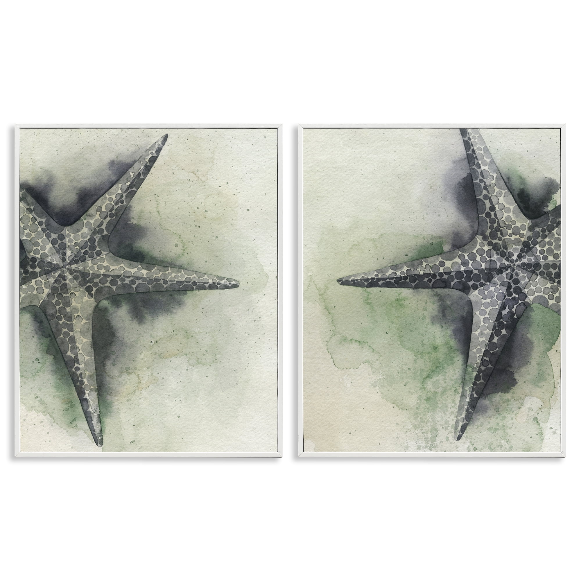 Stupell Industries Detailed Starfish Sand Beach Nautical & Beach Painting White Framed Art Print Wall Art, 24 x 30, Set of 2