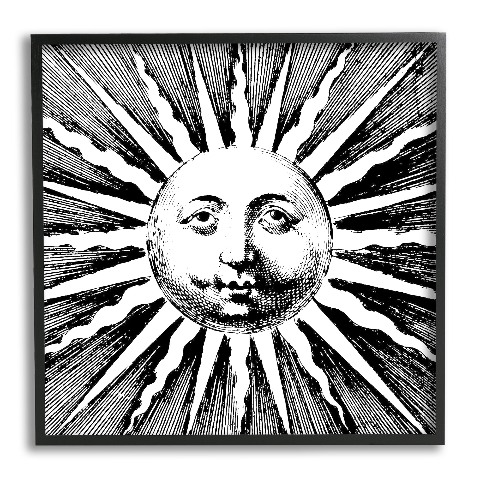 Stupell Industries Detailed Sun with Face Landscape Painting Black Framed Art Print Wall Art, 12 x 12