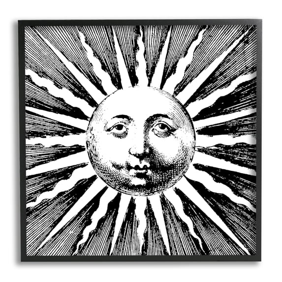 Stupell Industries Detailed Sun with Face Landscape Painting Black Framed Art Print Wall Art, 17 x 17