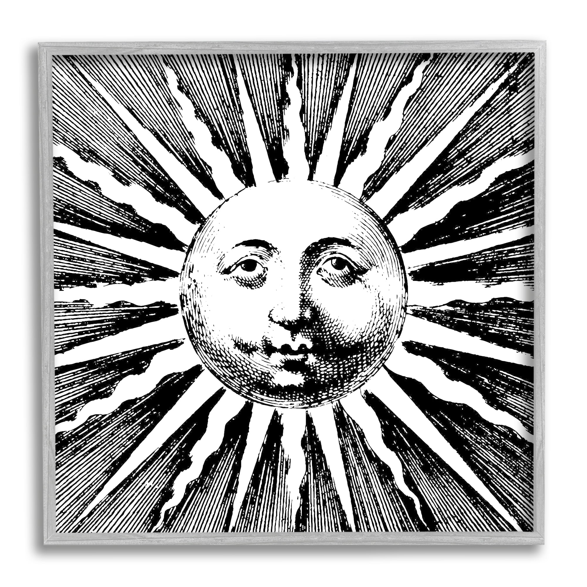 Stupell Industries Detailed Sun with Face Landscape Painting Gray Framed Art Print Wall Art, 24 x 24