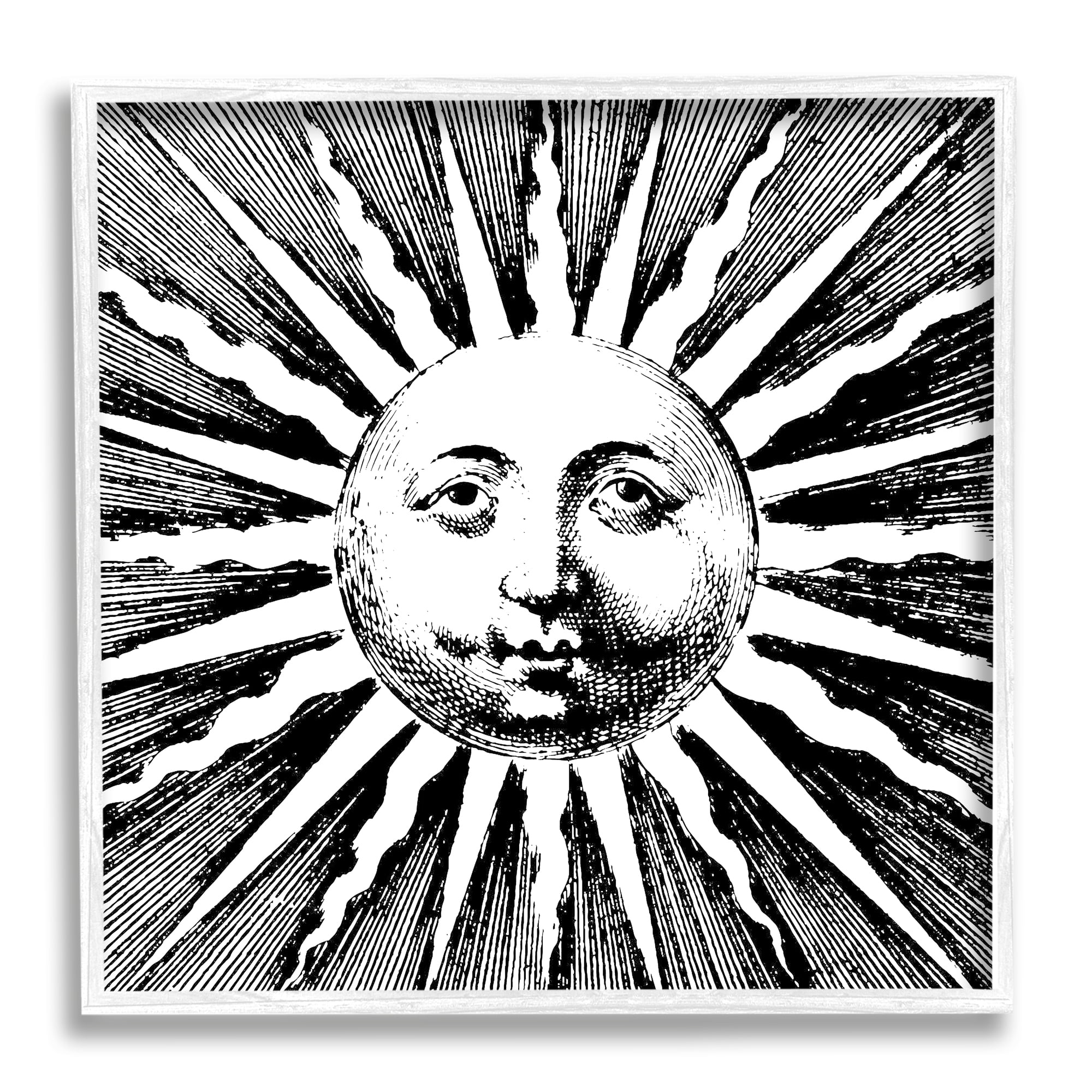 Stupell Industries Detailed Sun with Face Landscape Painting White Framed Art Print Wall Art, 24 x 24