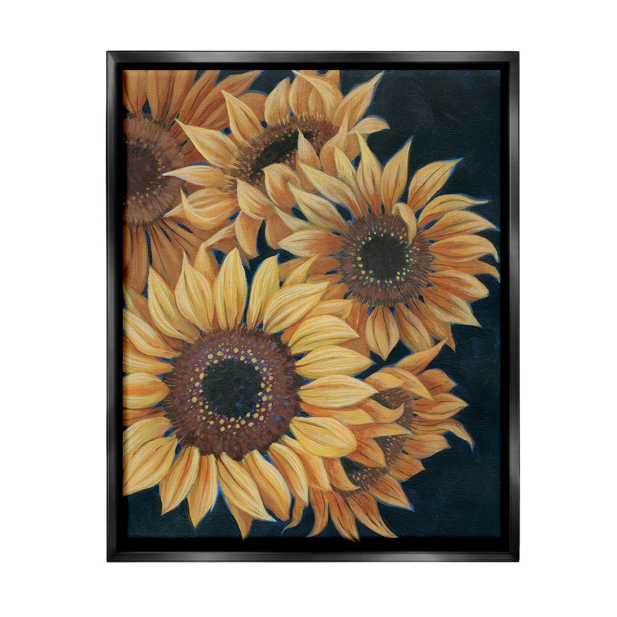 Stupell Industries Detailed Sunflower Blooms Botanical & Floral Painting Black Floater Framed Canvas Art Print Wall Art, 25 x 31