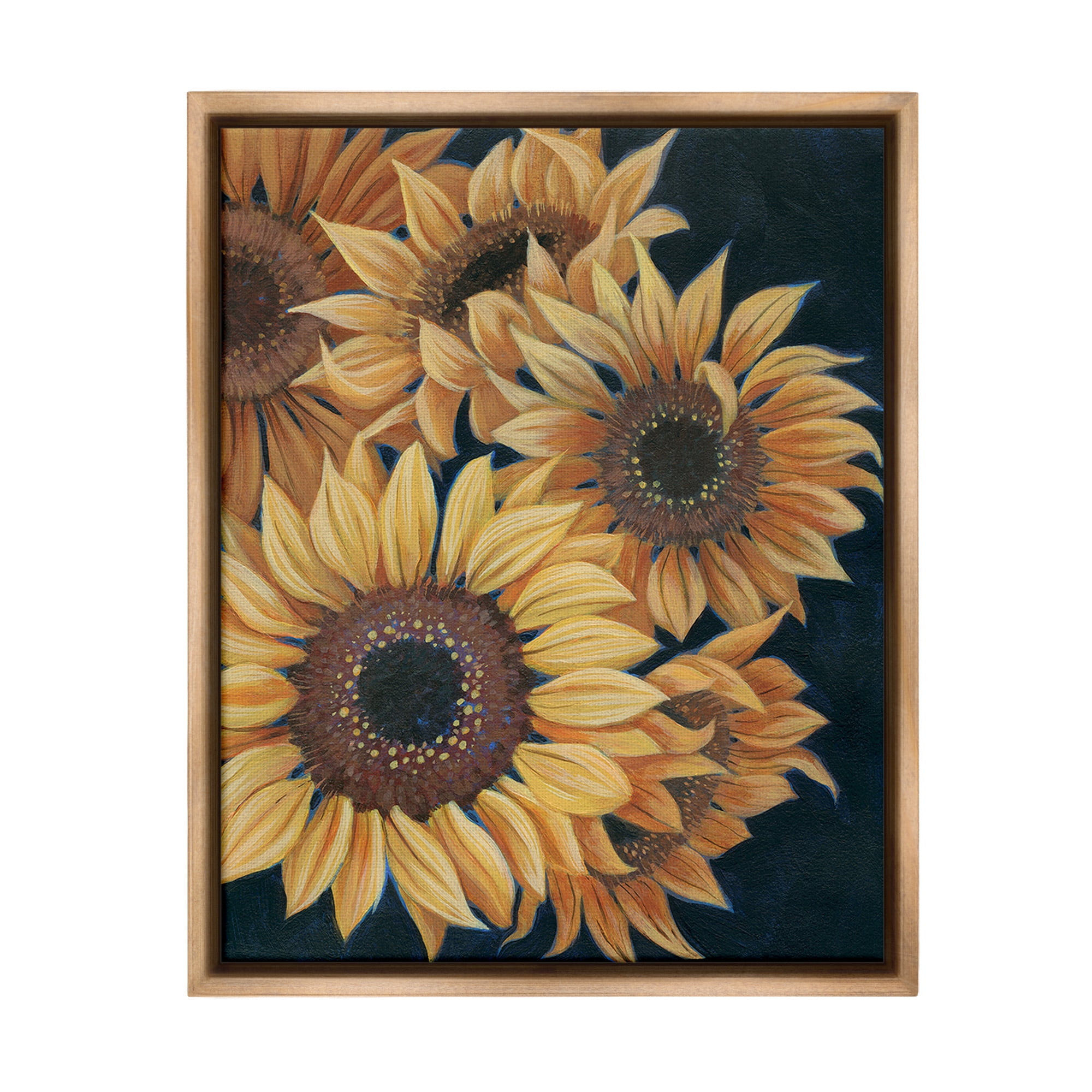 Stupell Industries Detailed Sunflower Blooms Botanical & Floral Painting Brown Floater Framed Canvas Art Print Wall Art, 25 x 31