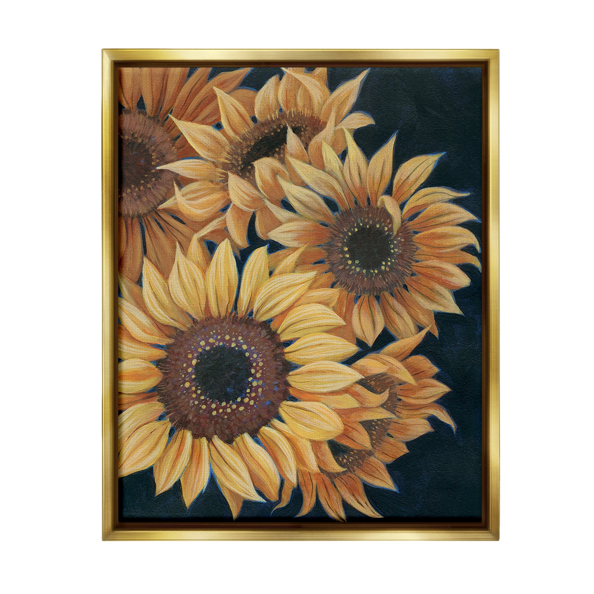 Stupell Industries Detailed Sunflower Blooms Botanical & Floral Painting Gold Floater Framed Canvas Art Print Wall Art, 25 x 31