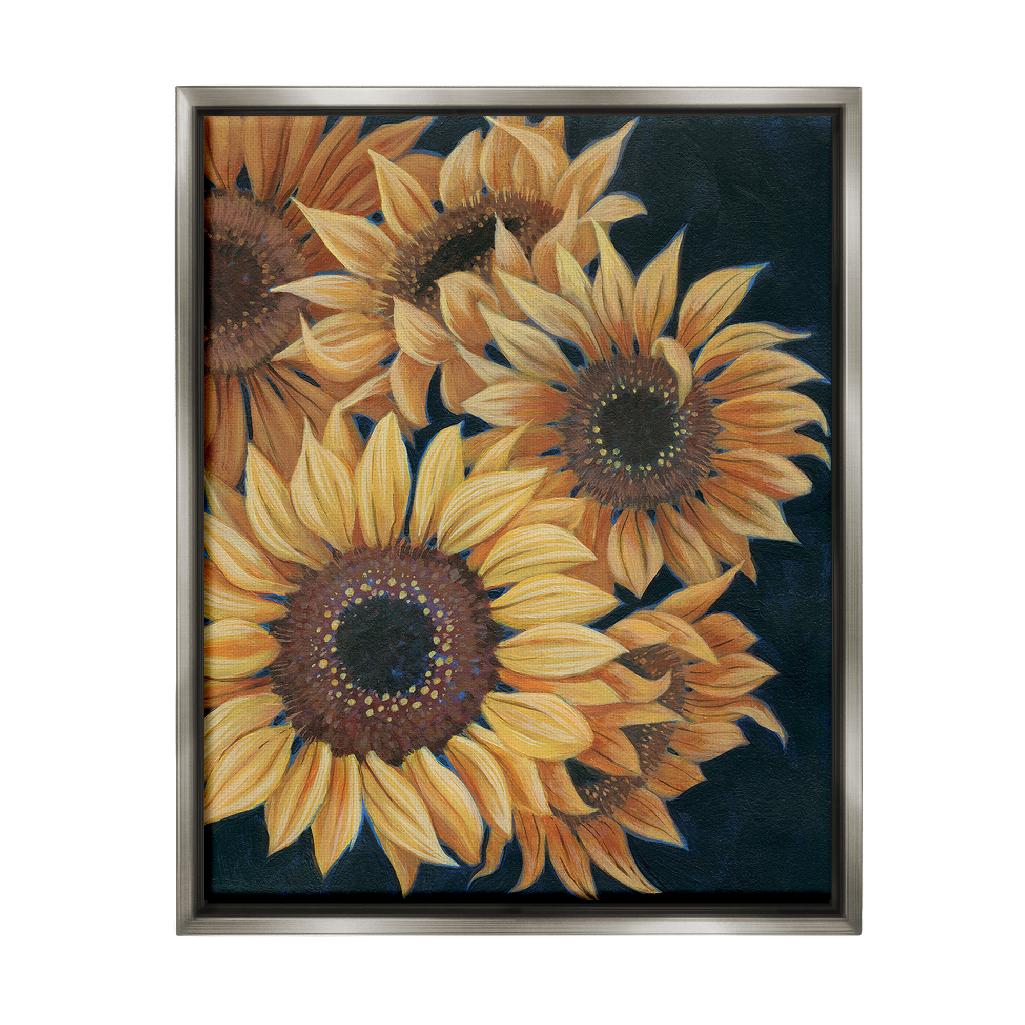 Stupell Industries Detailed Sunflower Blooms Botanical & Floral Painting Gray Floater Framed Canvas Art Print Wall Art, 17 x 21