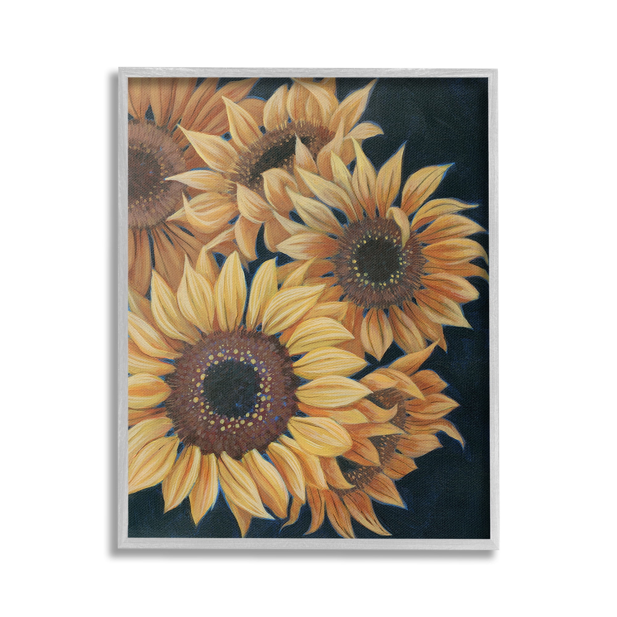 Stupell Industries Detailed Sunflower Blooms Botanical & Floral Painting Gray Framed Art Print Wall Art, 16 x 20