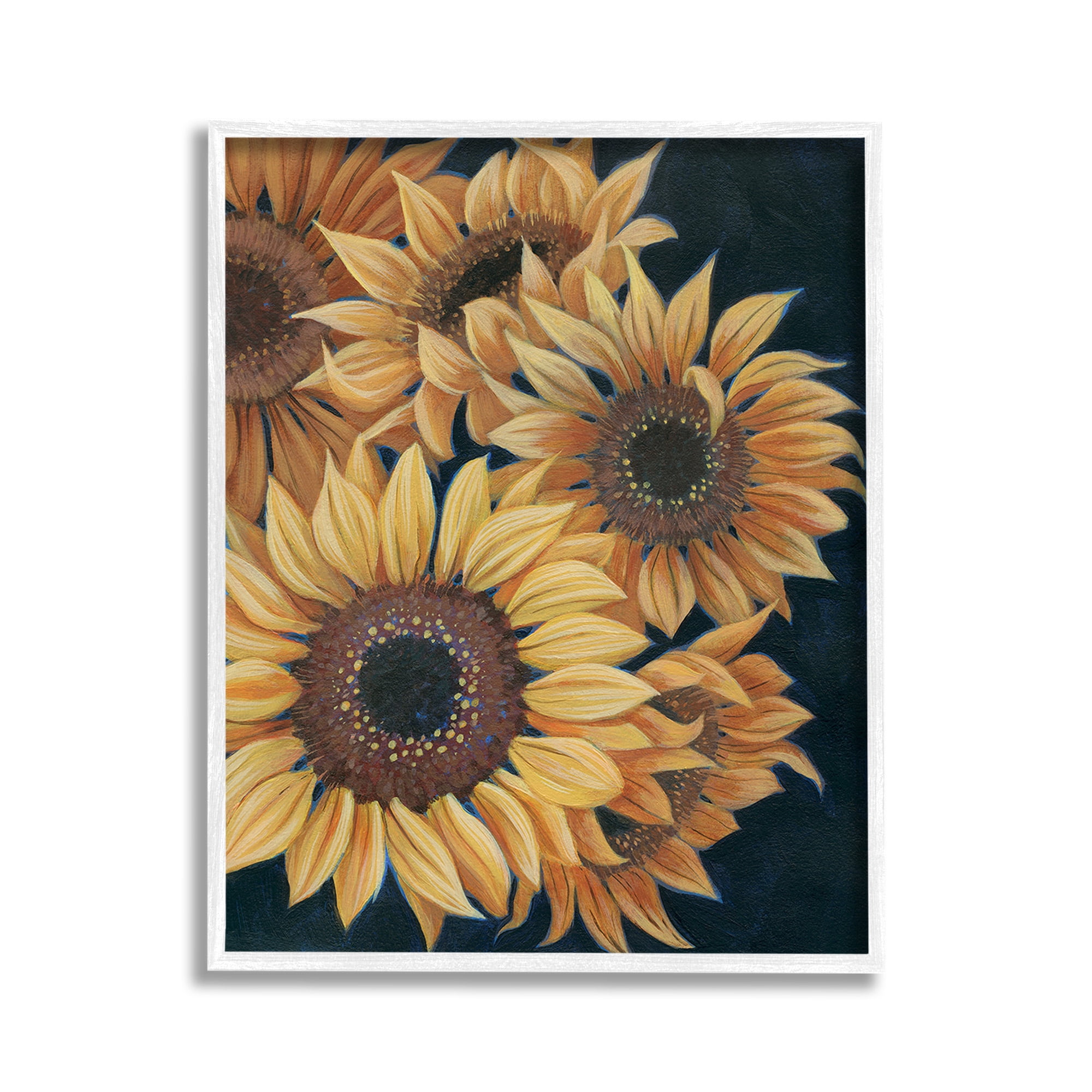 Stupell Industries Detailed Sunflower Blooms Botanical & Floral Painting White Framed Art Print Wall Art, 11 x 14