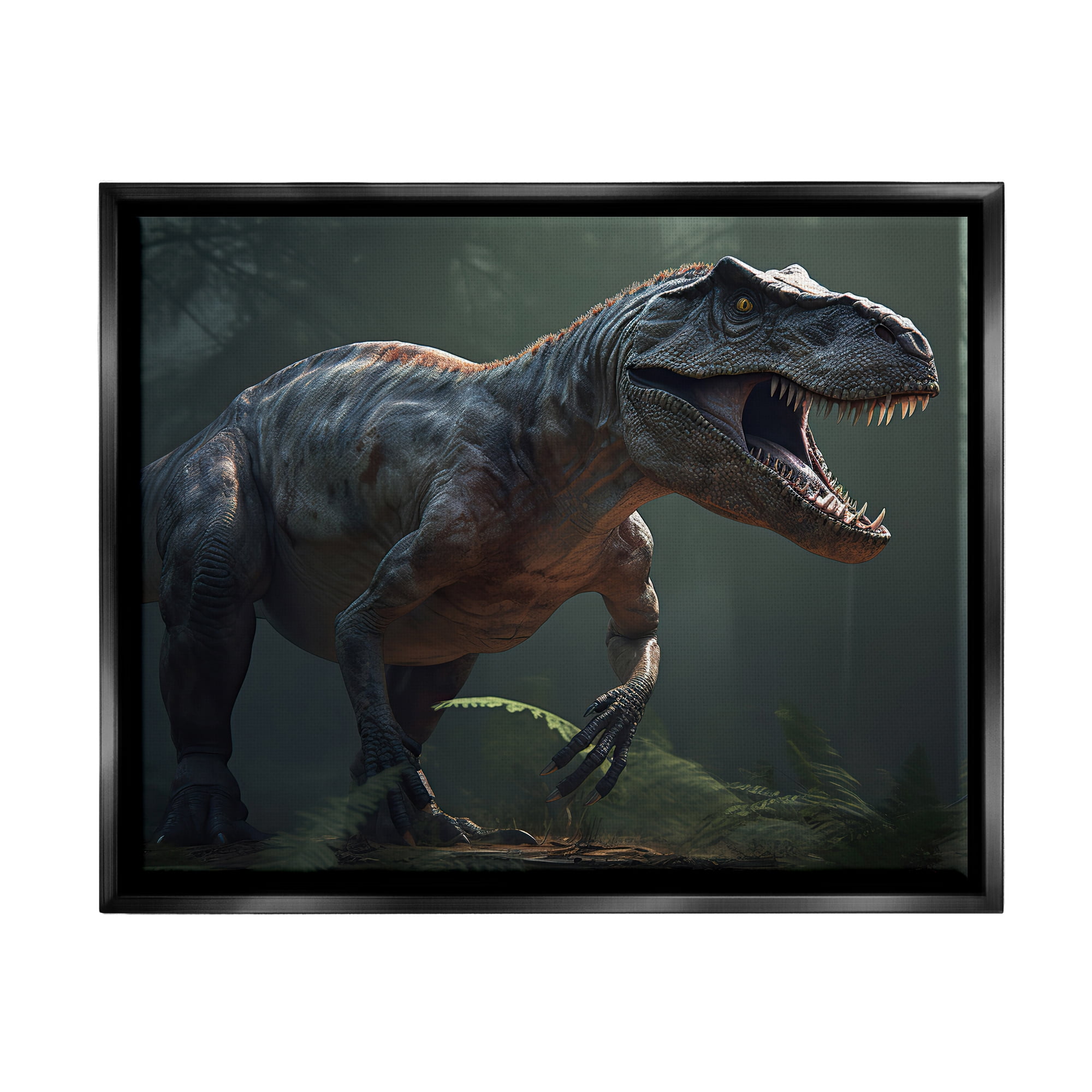 Stupell Industries Detailed T-Rex Portrait Animals & Insects Painting Black Floater Framed Art Print Wall Art, 21 x 17
