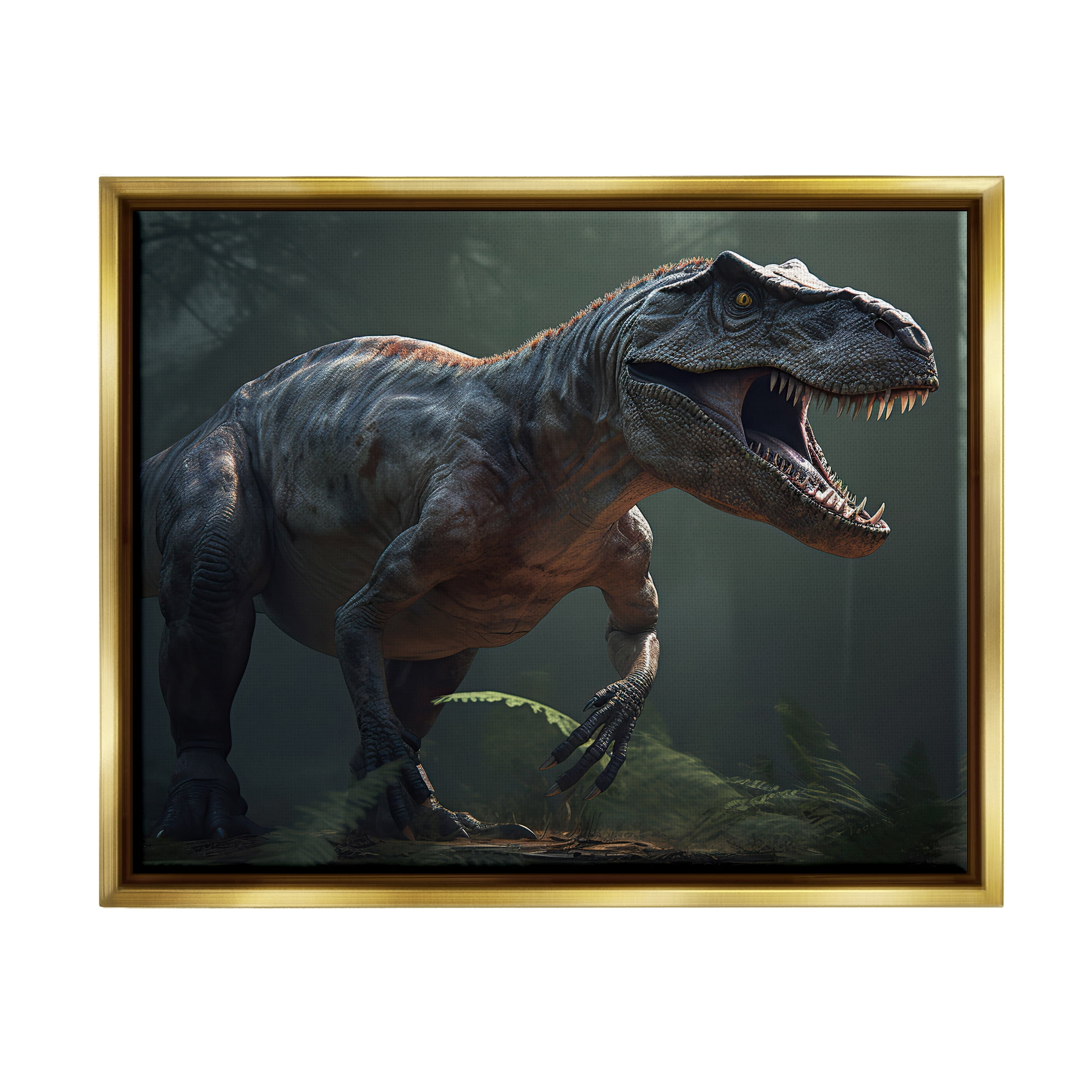 Stupell Industries Detailed T-Rex Portrait Animals & Insects Painting Gold Floater Framed Art Print Wall Art, 21 x 17