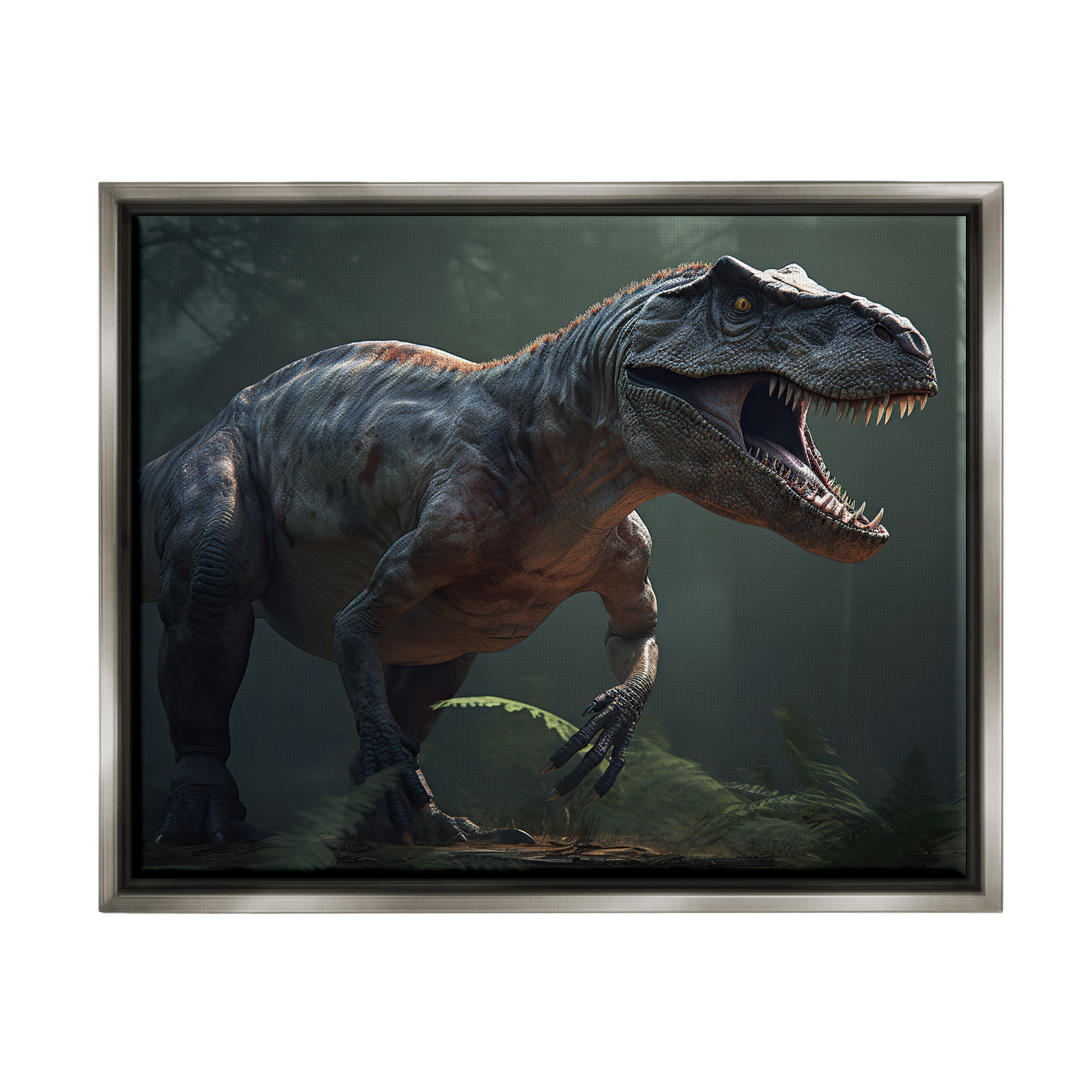 Stupell Industries Detailed T-Rex Portrait Animals & Insects Painting Gray Floater Framed Art Print Wall Art, 21 x 17