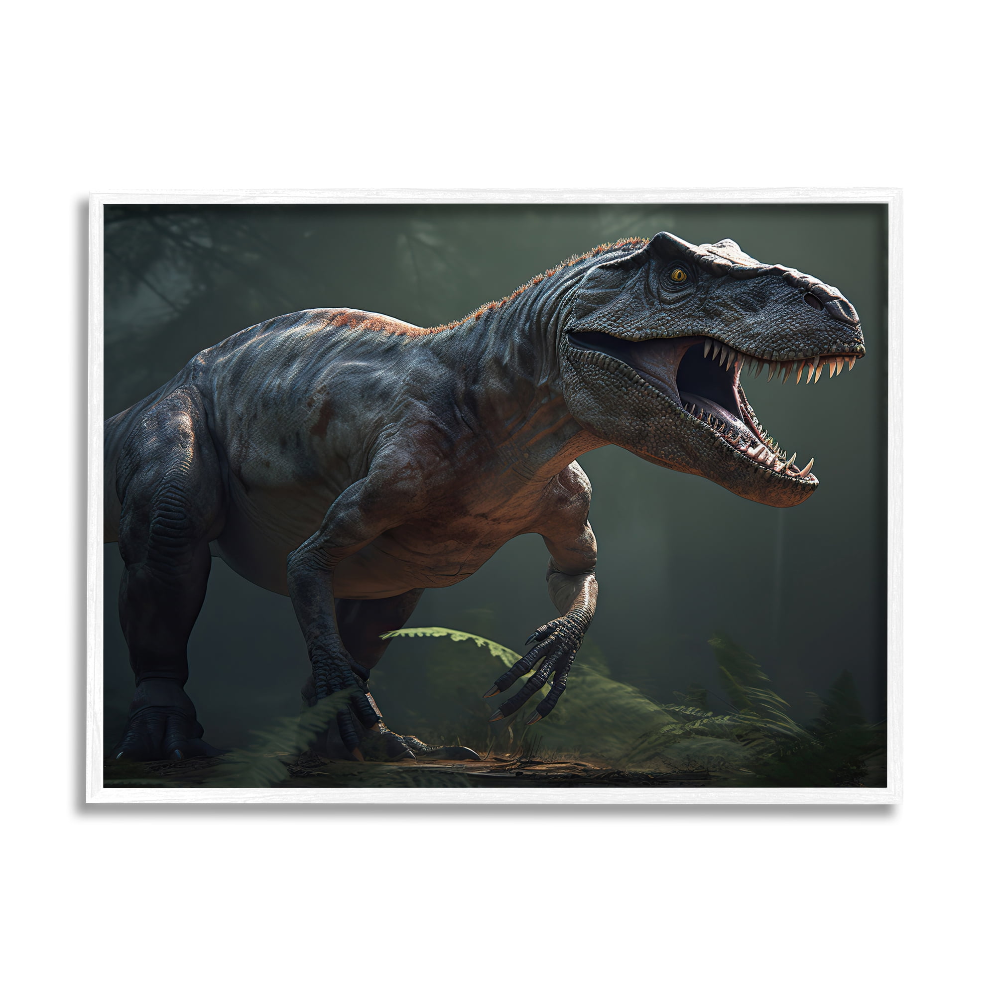 Stupell Industries Detailed T-Rex Portrait Animals & Insects Painting White Framed Art Print Wall Art, 14 x 11