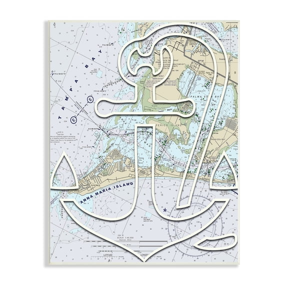 Stupell Industries Detailed Tampa Bay Florida Map Anchor Symbol , 10 x 15, Design by Lil' Rue