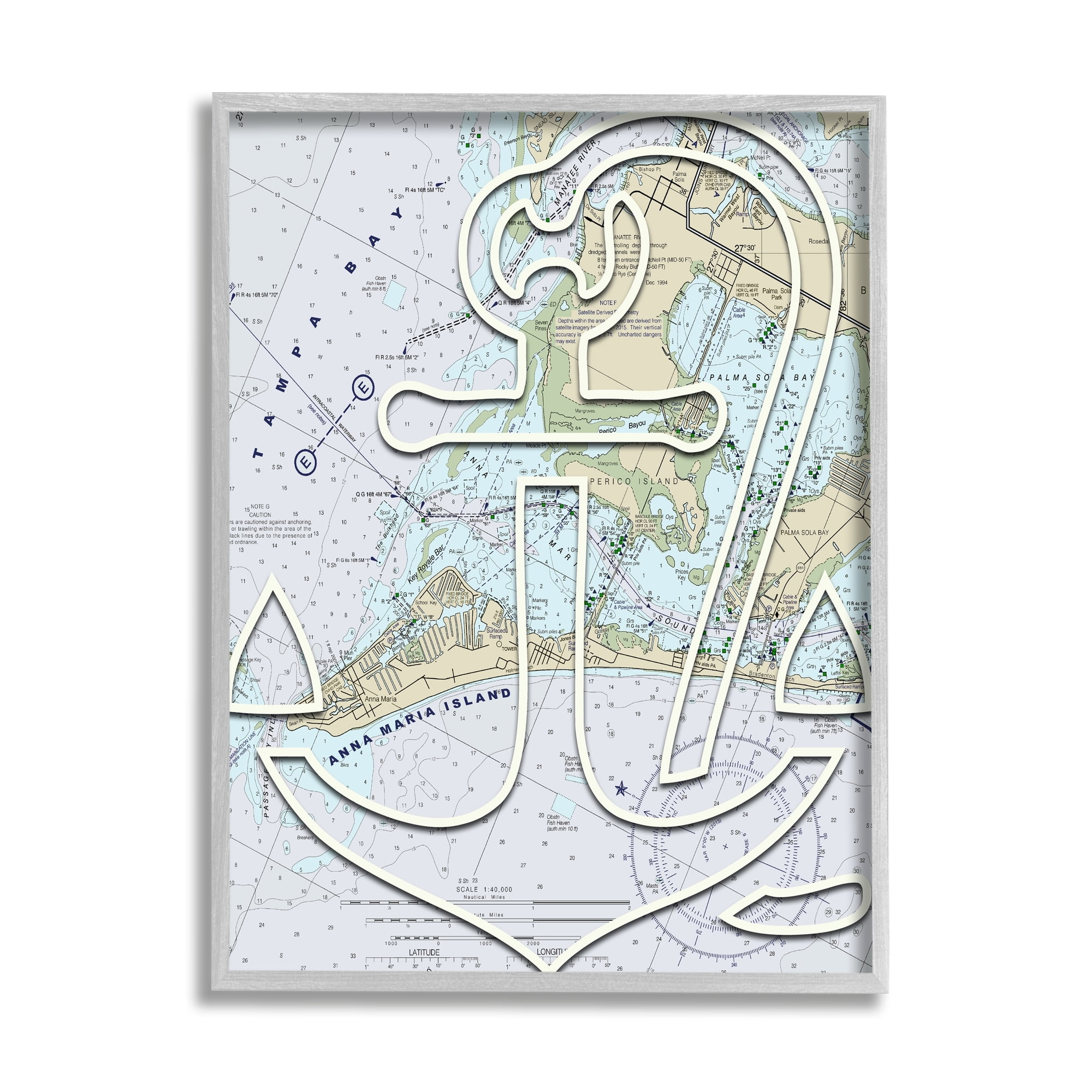 Stupell Industries Detailed Tampa Bay Florida Map Anchor Symbol , 11 x 14, Design by Lil' Rue