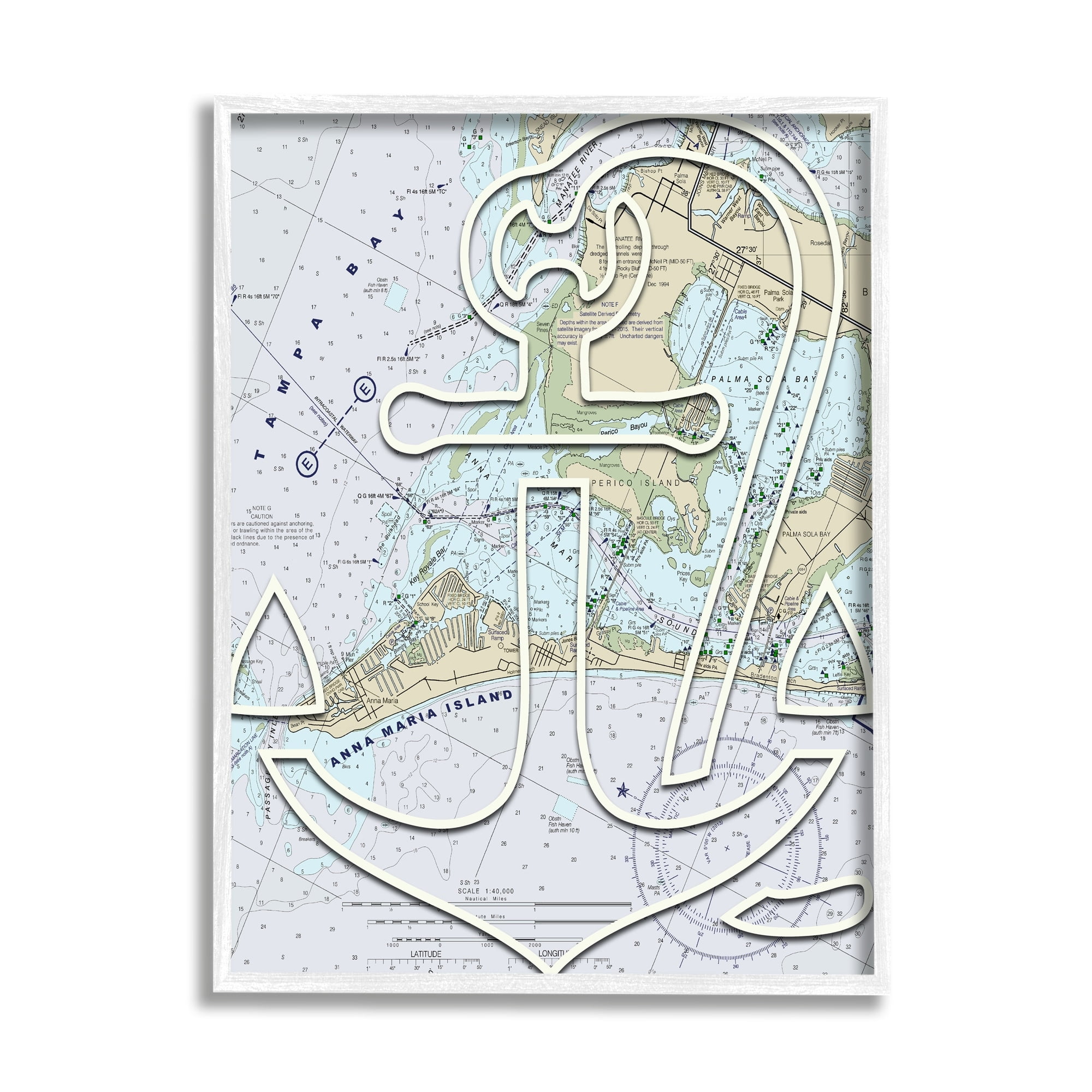 Stupell Industries Detailed Tampa Bay Florida Map Anchor Symbol , 24 x 30, Design by Lil' Rue