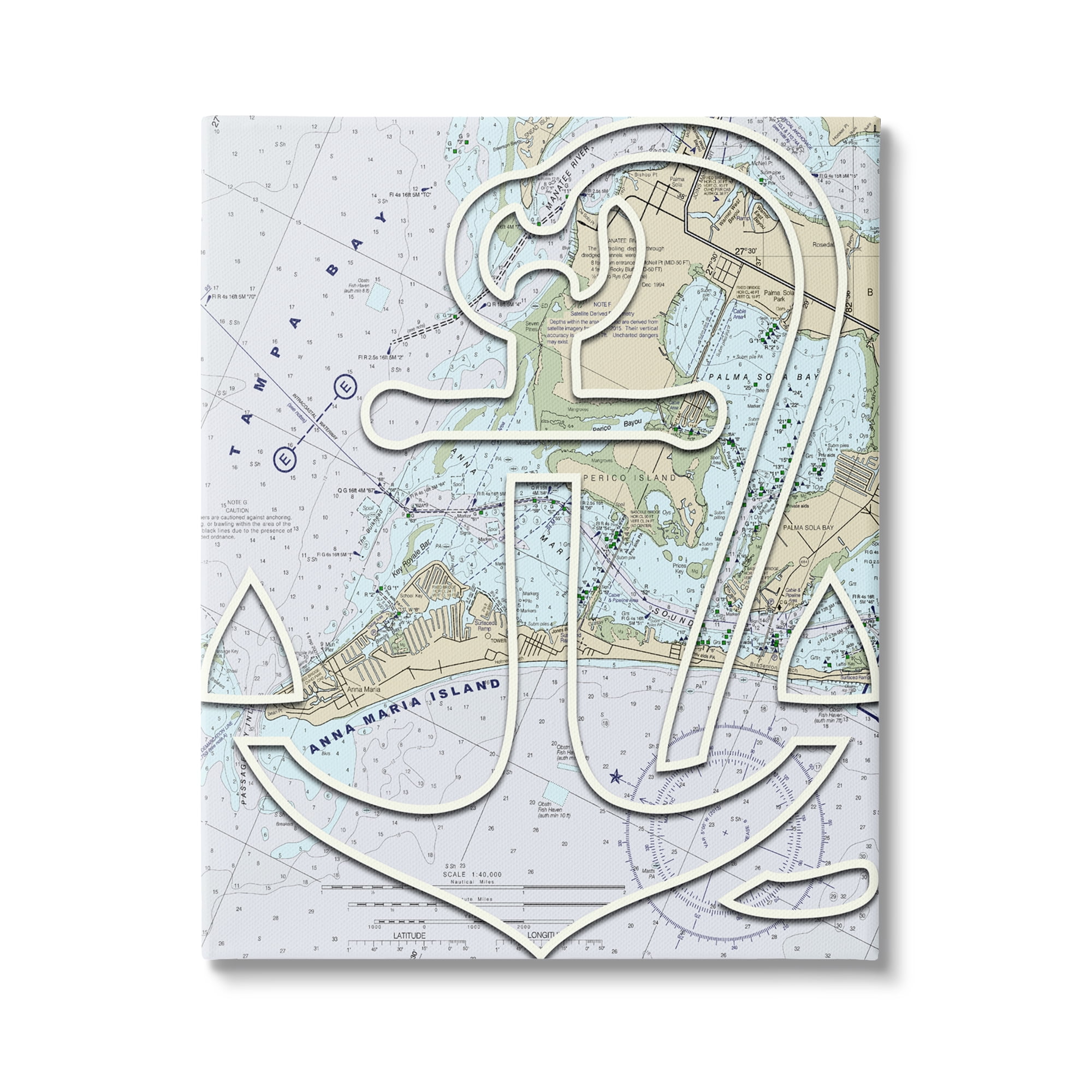 Stupell Industries Detailed Tampa Bay Florida Map Anchor Symbol , 30 x 40, Design by Lil' Rue