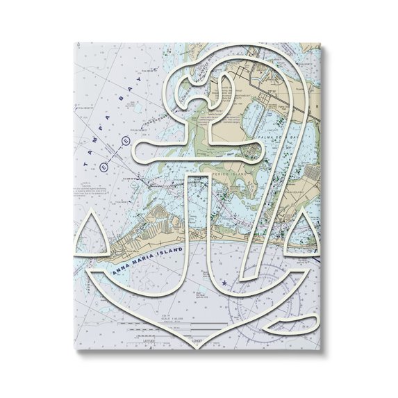 Stupell Industries Detailed Tampa Bay Florida Map Anchor Symbol , 30 x 40, Design by Lil' Rue