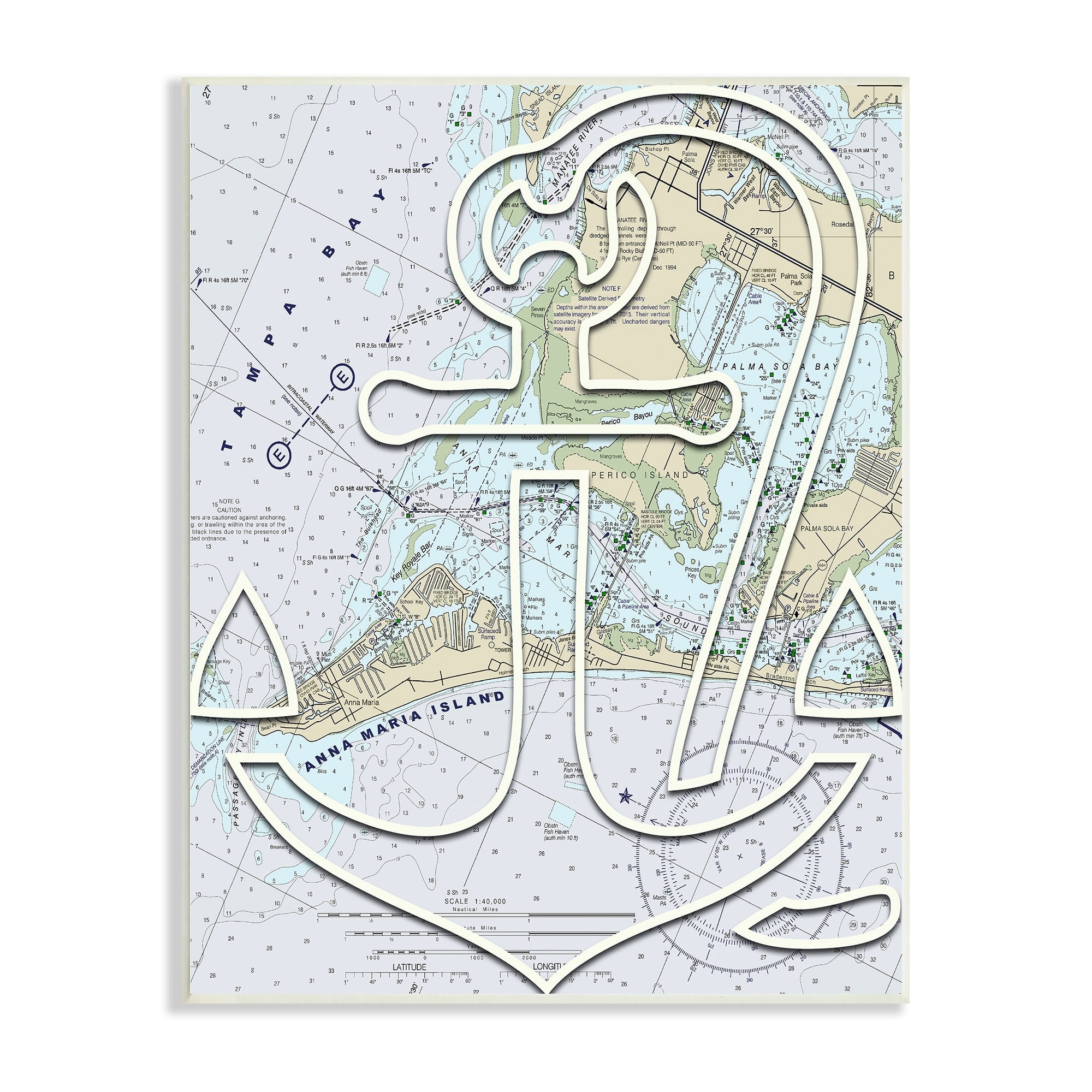 Stupell Industries Detailed Tampa Bay Florida Map Anchor Symbol Graphic Art Unframed Art Print Wall Art, 13x19, by Lil' Rue