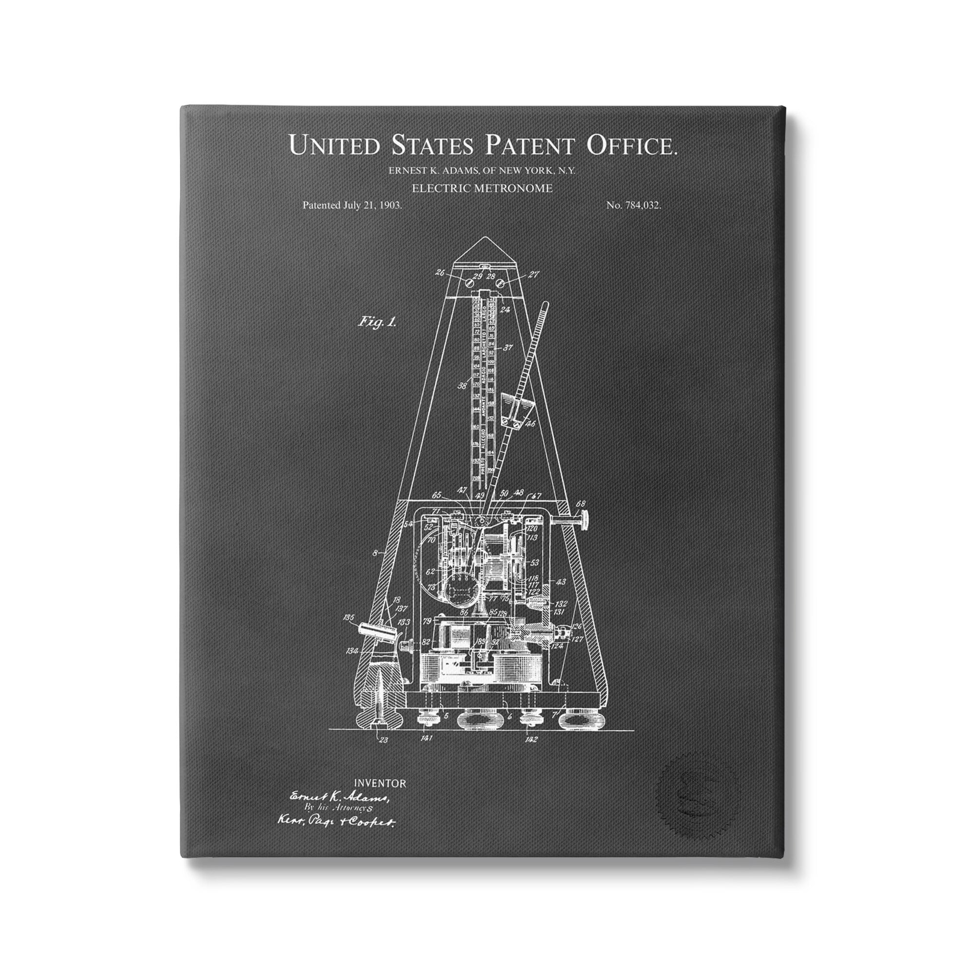 Stupell Industries Detailed Tech Electric Metronome Patent Blueprint Diagram Canvas Wall Art, 24 x 30, Design by Karl Hronek