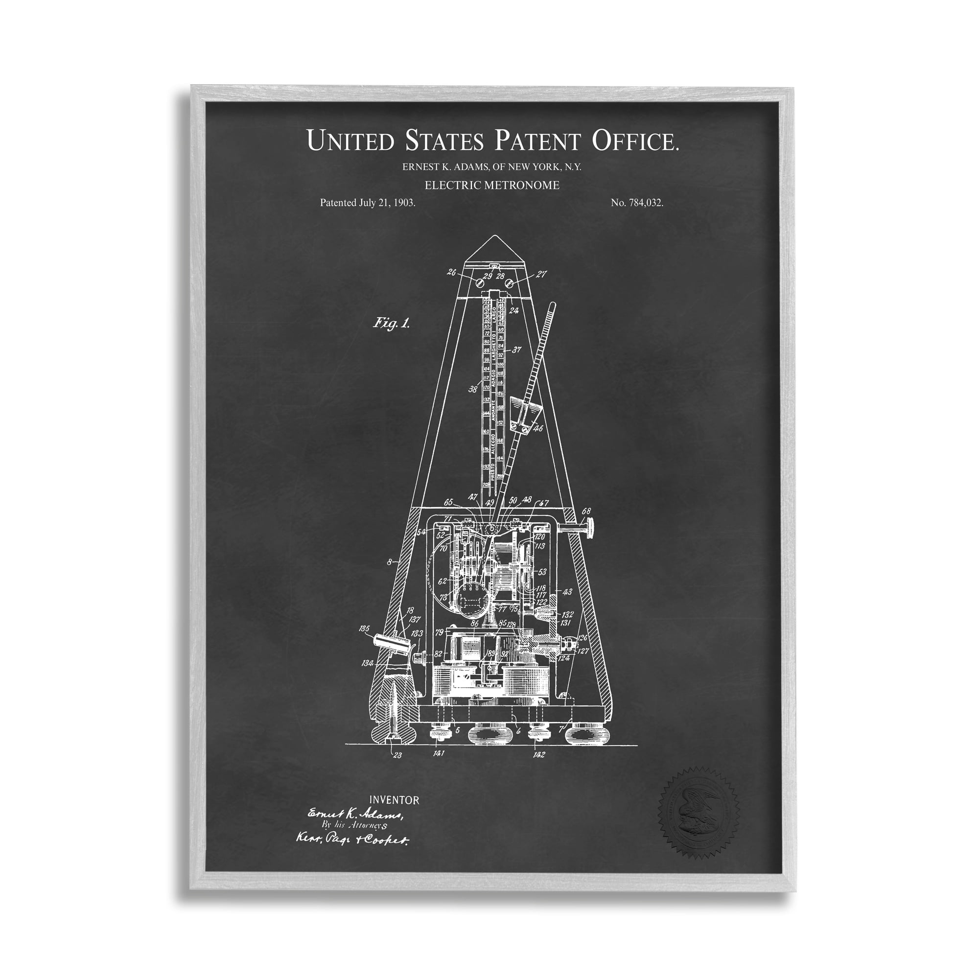 Stupell Industries Detailed Tech Electric Metronome Patent Blueprint Diagram Framed Wall Art, 16 x 20, Design by Karl Hronek