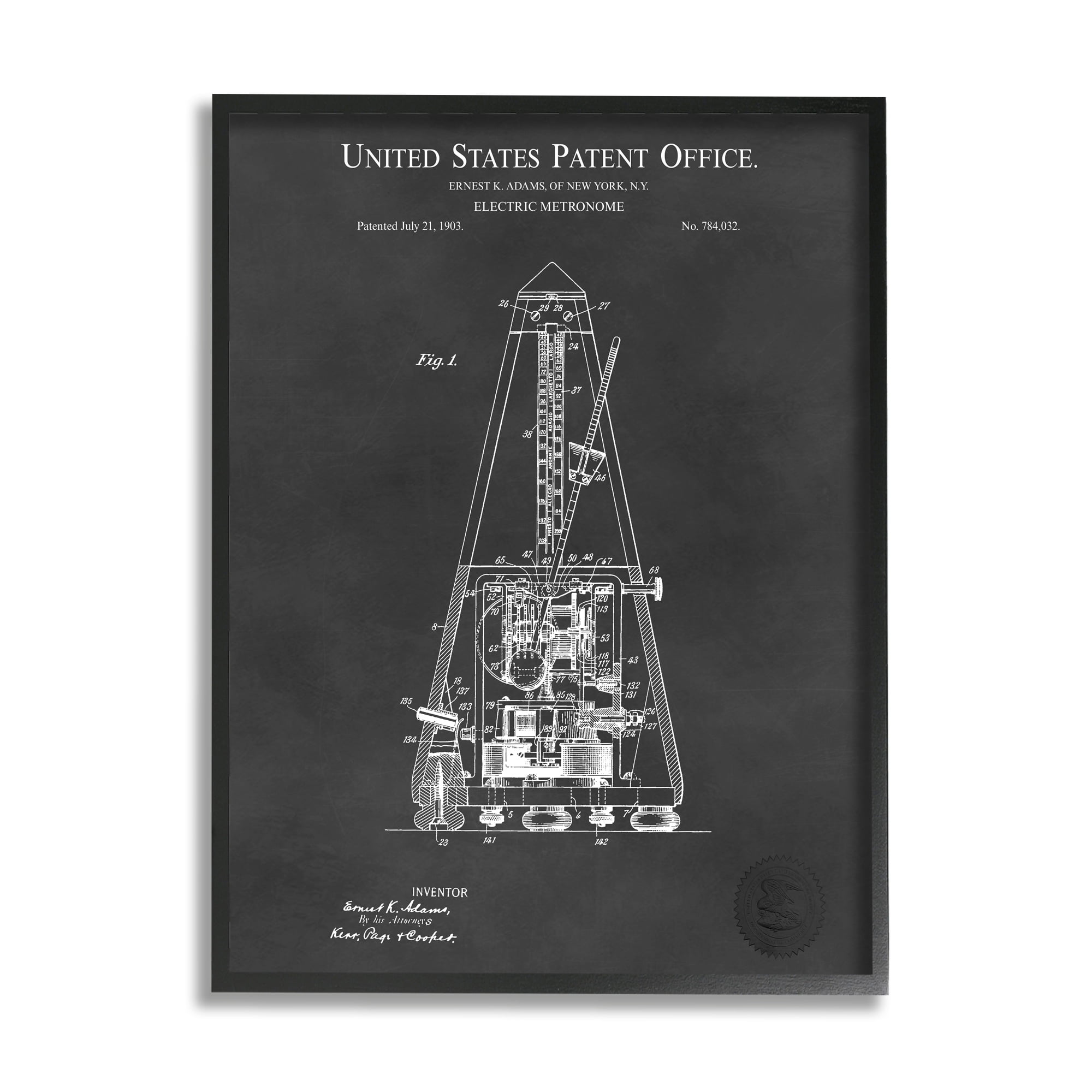 Stupell Industries Detailed Tech Electric Metronome Patent Blueprint Diagram Framed Wall Art, 24 x 30, Design by Karl Hronek