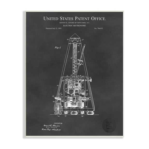 Stupell Industries Detailed Tech Electric Metronome Patent Blueprint Diagram Wood Wall Art, 13 x 19, Design by Karl Hronek