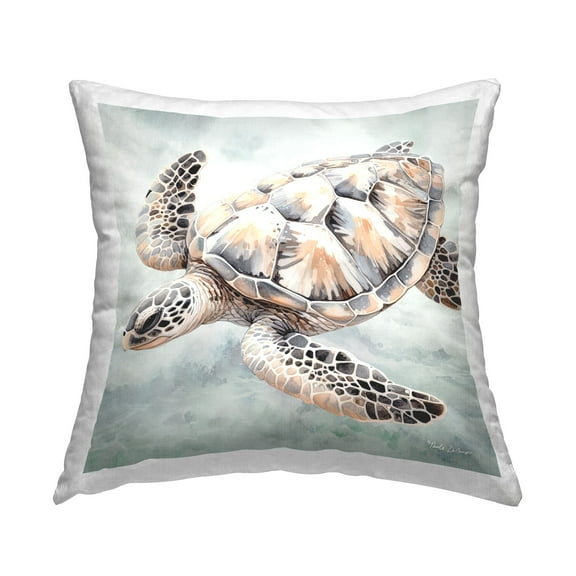 Stupell Industries Detailed Turtle on Grey Decorative Printed Throw Pillow Design by Nicole Decamp