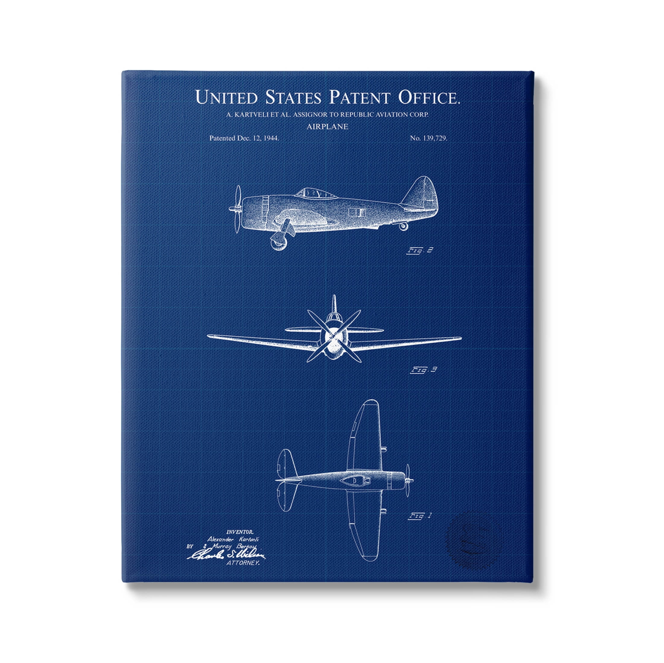 Stupell Industries Detailed US Airplane Blueprint Graphic Art Gallery Wrapped Canvas Print Wall Art, Design by Karl Hronek