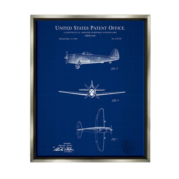 Stupell Industries Detailed US Airplane Blueprint Graphic Art Luster Gray Floating Framed Canvas Print Wall Art, Design by Karl Hronek