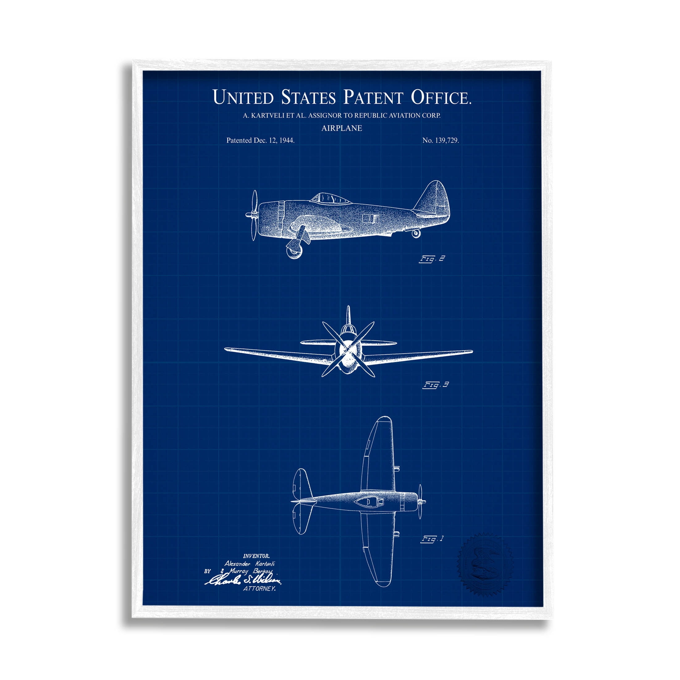Stupell Industries Detailed US Airplane Blueprint Graphic Art White Framed Art Print Wall Art, Design by Karl Hronek
