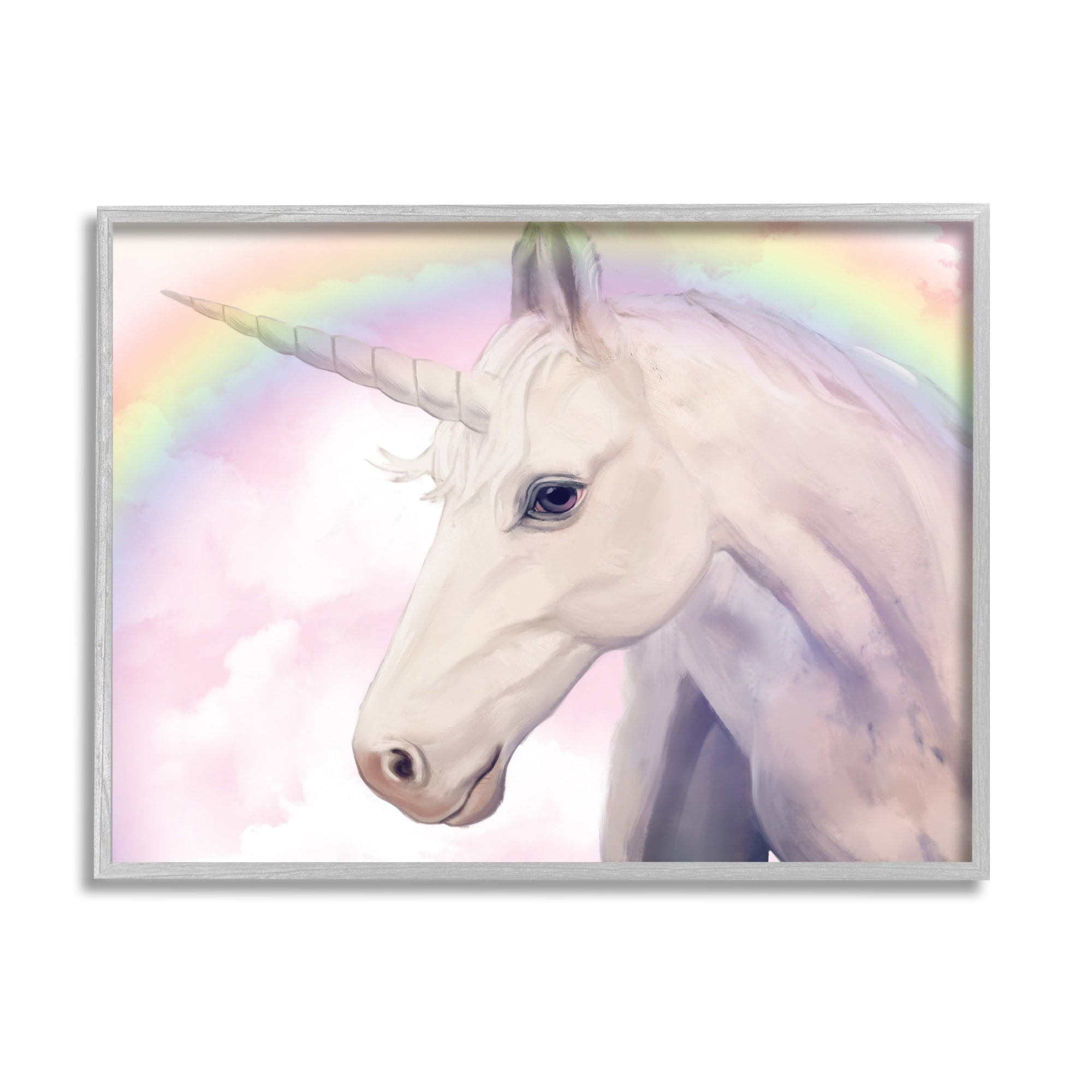 Stupell Industries Detailed Unicorn Horse Horn Shining Rainbow Clouds Graphic Art Gray Framed Art Print Wall Art, Design by Ziwei Li