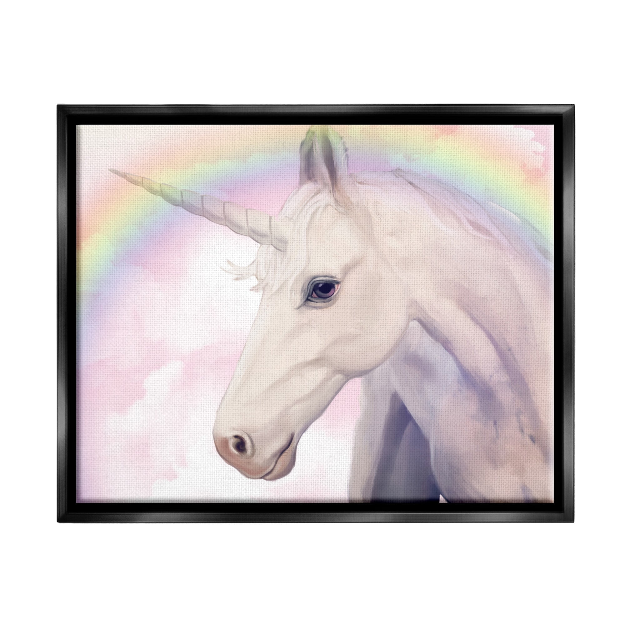 Stupell Industries Detailed Unicorn Horse Horn Shining Rainbow Clouds Graphic Art Jet Black Floating Framed Canvas Print Wall Art, Design by Ziwei Li