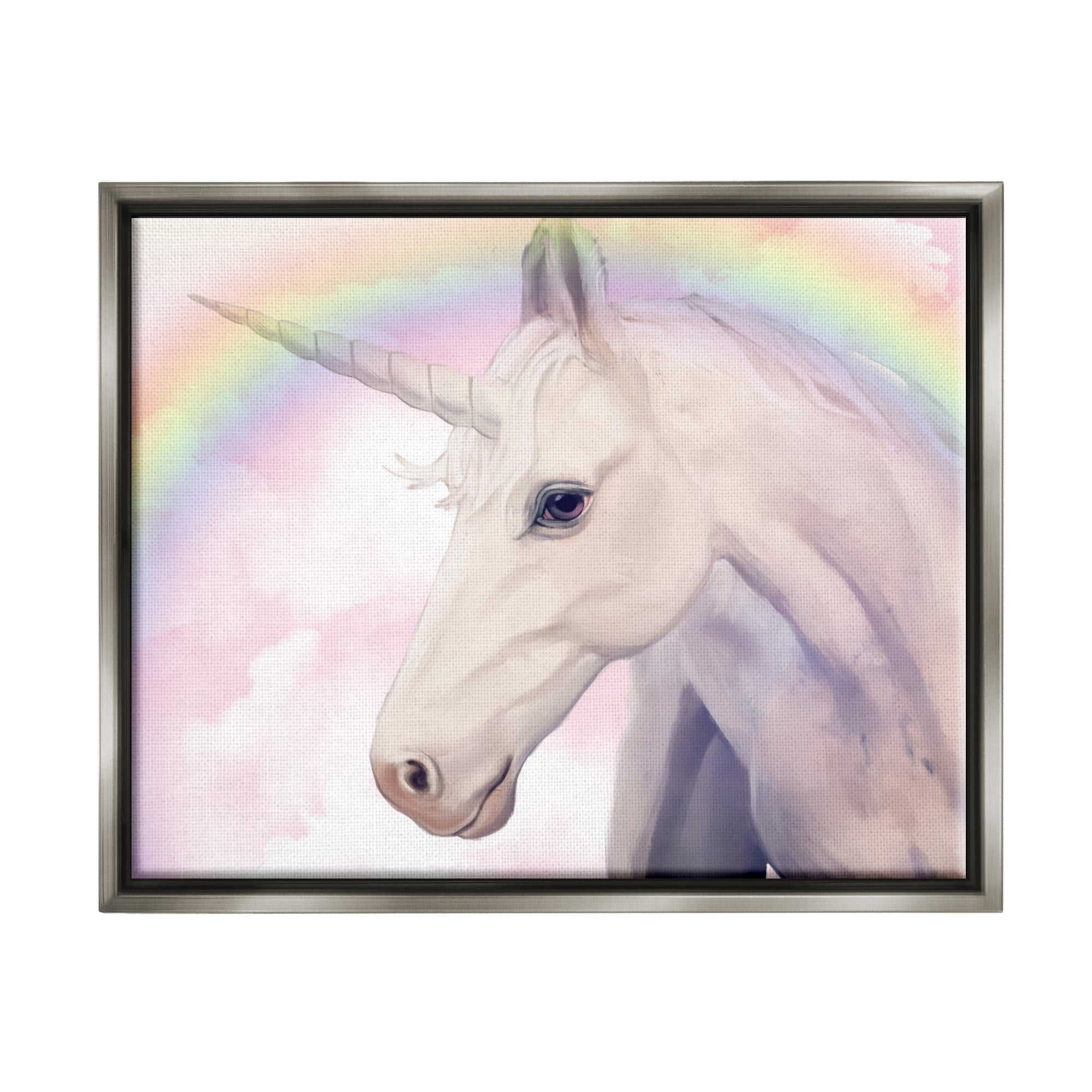 Stupell Industries Detailed Unicorn Horse Horn Shining Rainbow Clouds Graphic Art Luster Gray Floating Framed Canvas Print Wall Art, Design by Ziwei Li