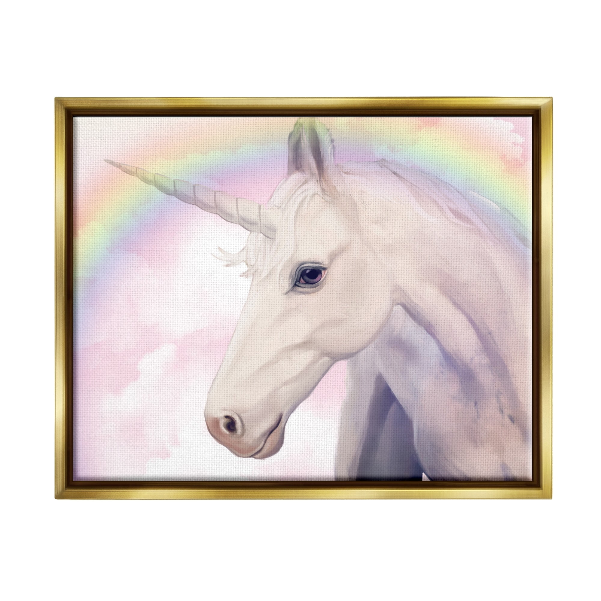Stupell Industries Detailed Unicorn Horse Horn Shining Rainbow Clouds Graphic Art Metallic Gold Floating Framed Canvas Print Wall Art, Design by Ziwei Li